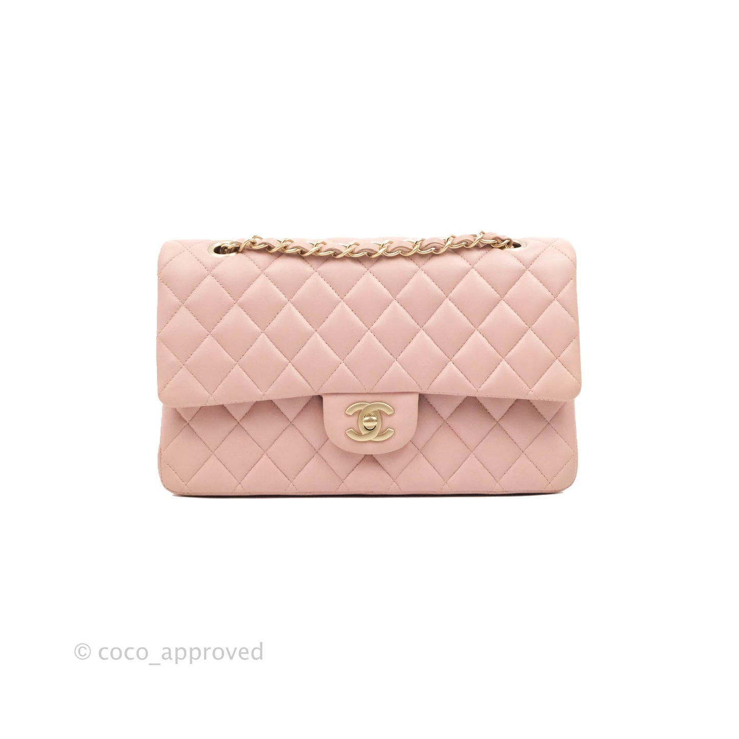 Chanel Classic M/L Medium Flap Quilted Light Pink Lambskin Matte Gold Hardware