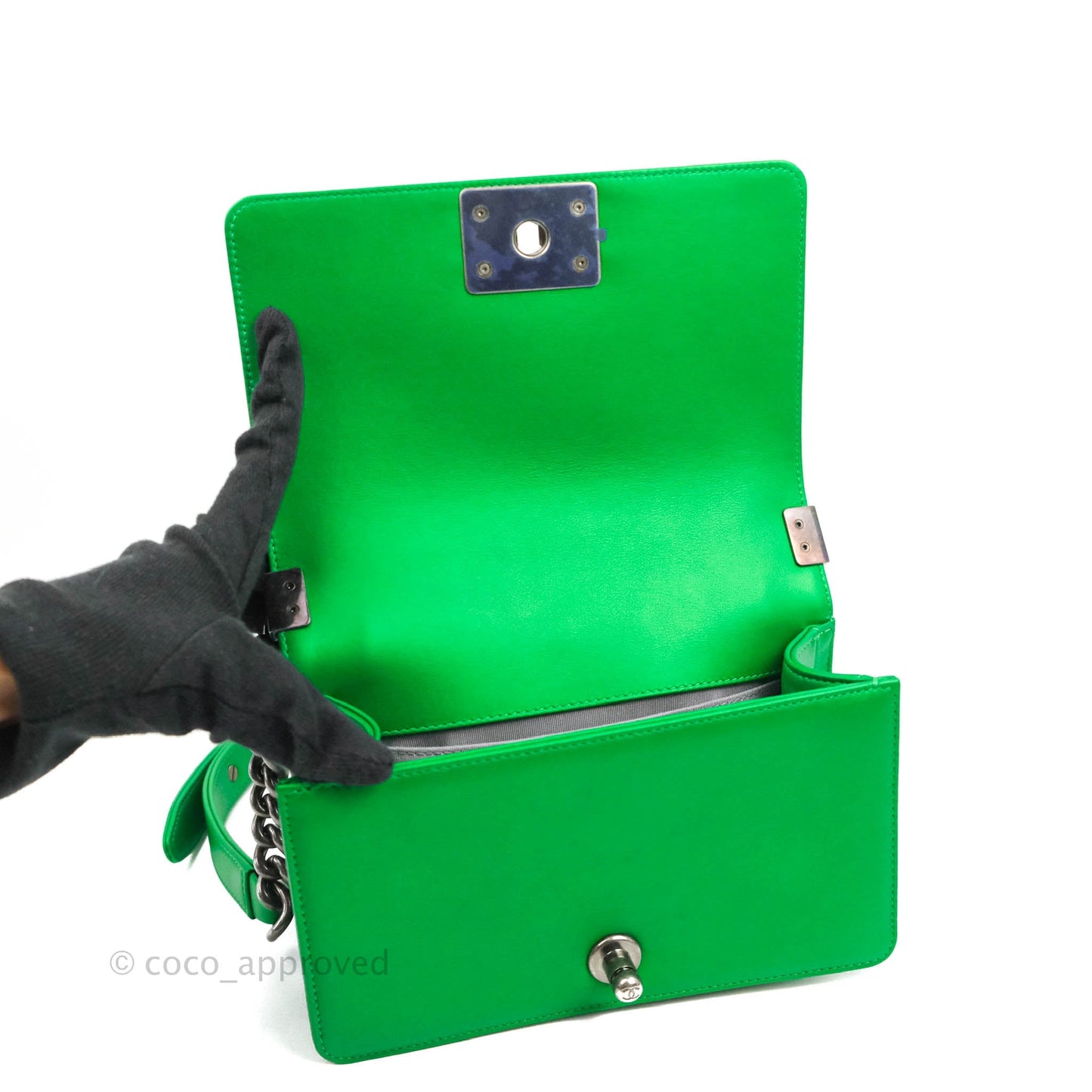 Chanel Small Boy Green Calfskin Ruthenium Hardware