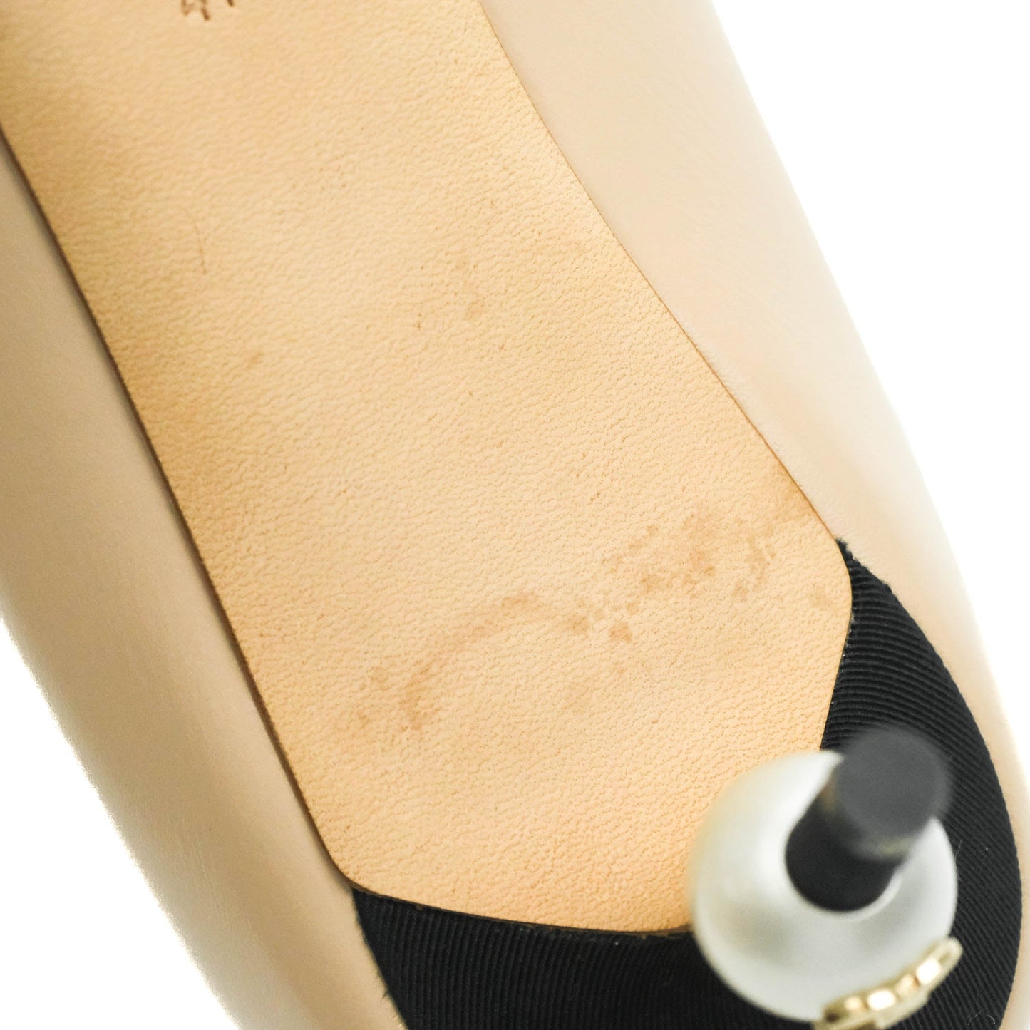 Chanel Beige Toe Pointed Black Pump Heels With CC Pearl Size 41
