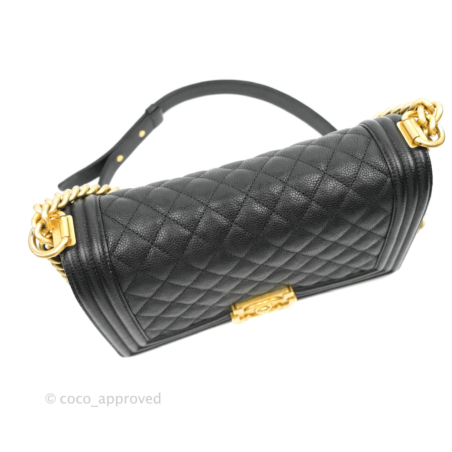 Chanel Medium Boy Quilted Black Caviar Aged Gold Hardware