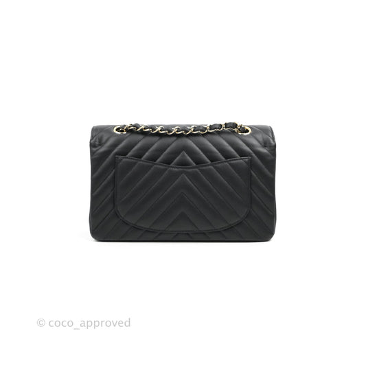 Chanel Classic Chevron S/M Small Double Flap Black Caviar Gold Hardware
