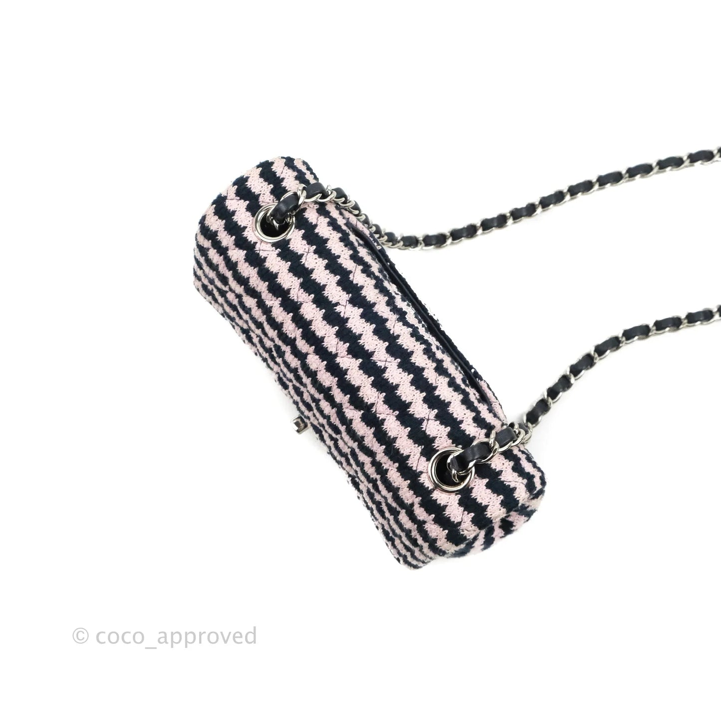 Chanel Mini Rectangular Flap Bag Navy Pink Striped Tweed Silver Hardware