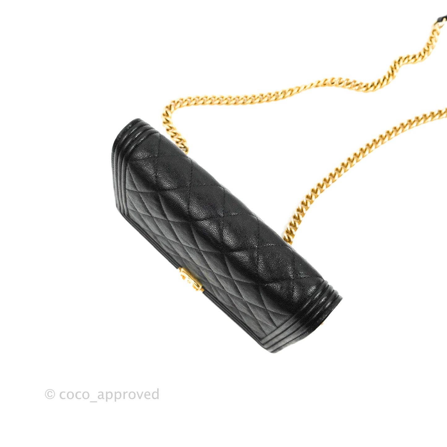 Chanel Quilted Boy Wallet on Chain WOC Black Caviar Aged Gold Hardware