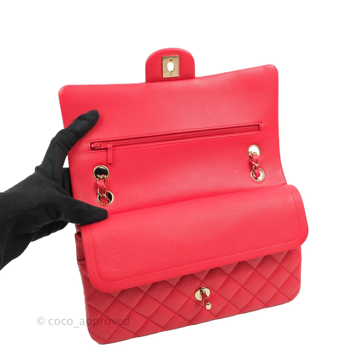 Chanel Medium M/L Classic Quilted Flap Red Caviar Gold Hardware 21B