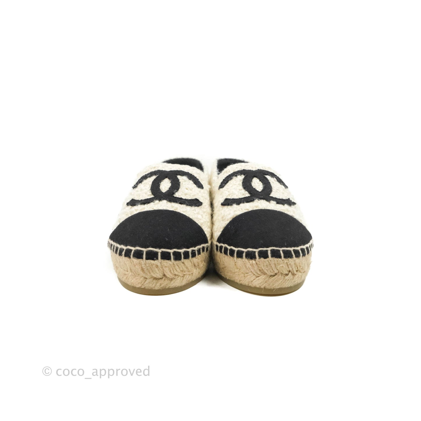Chanel CC Espadrilles Tweed Black White Size 36