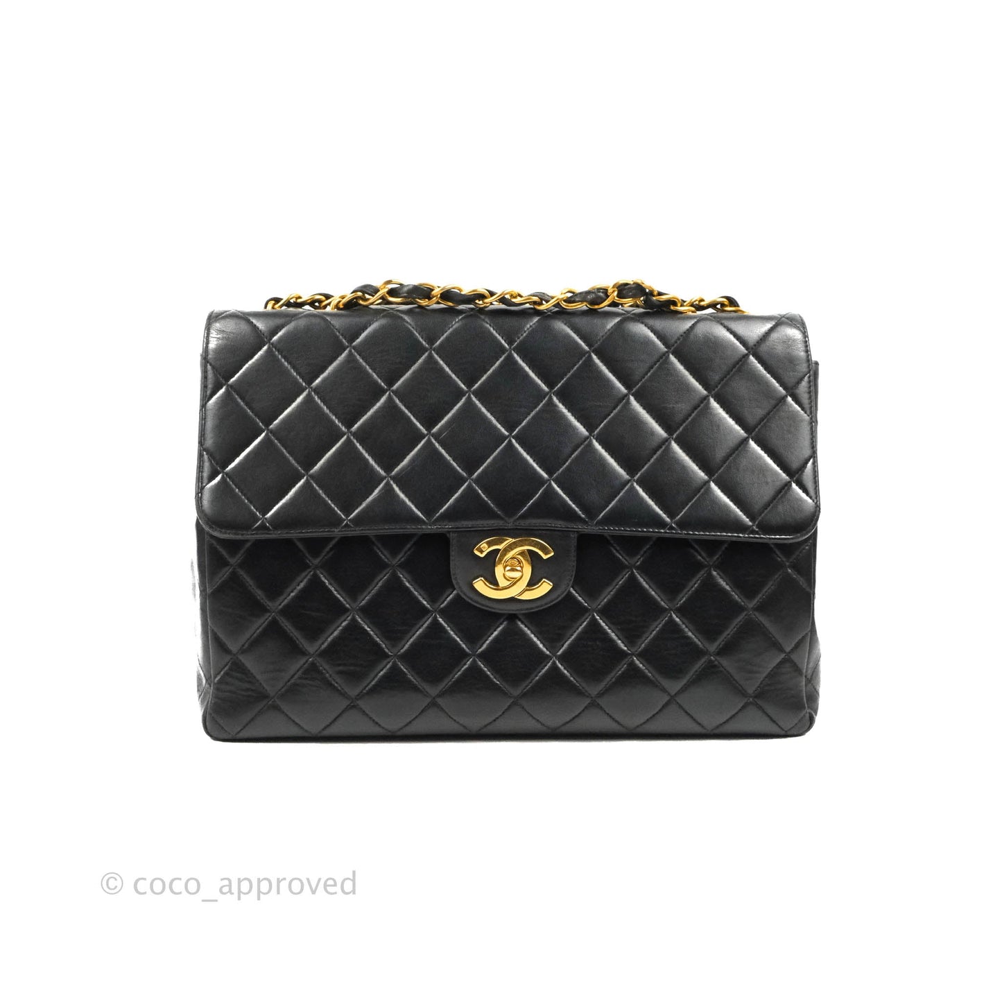 Chanel Vintage Jumbo Single Flap Black Lambskin 24K Gold Hardware