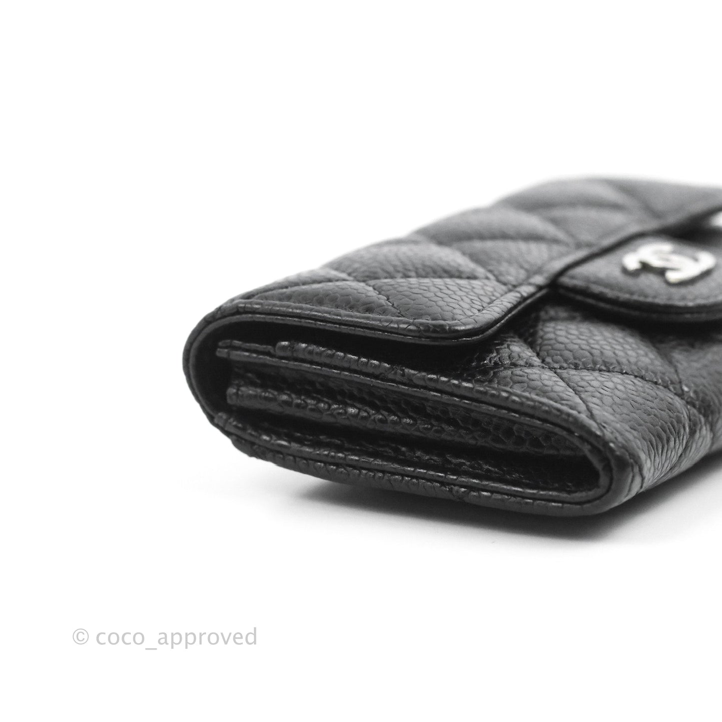 Chanel Quilted Flap Card Holder Black Caviar Silver Hardware