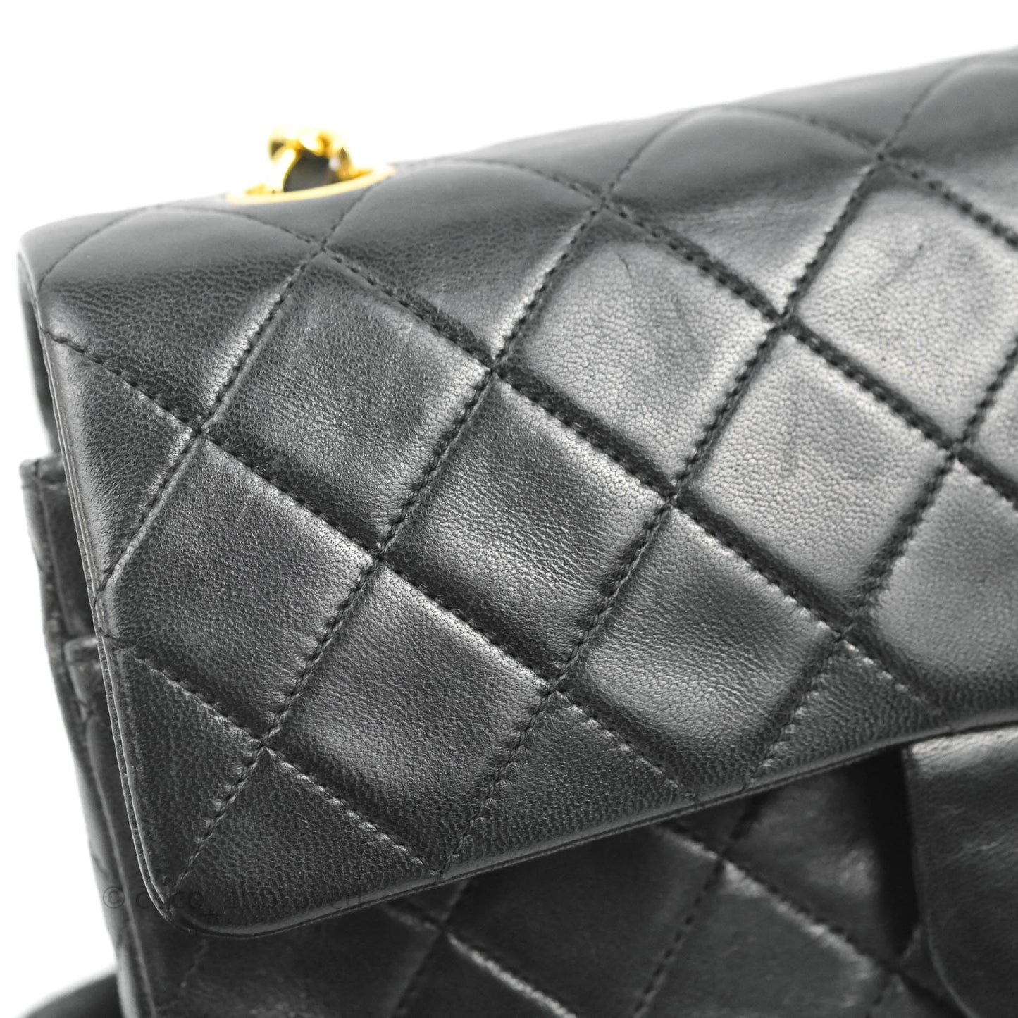Chanel Vintage Classic S/M Small Double Flap Bag Black Lambskin 24K Gold Hardware