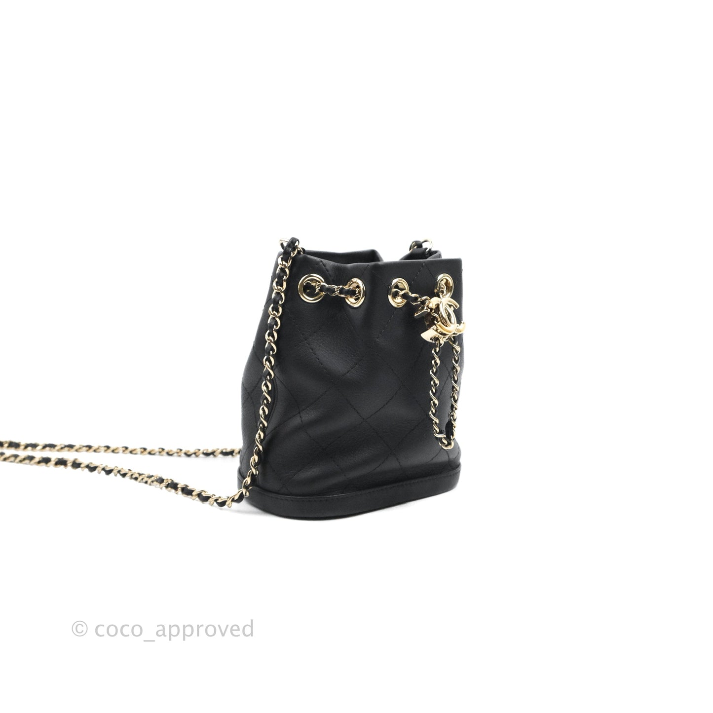 Chanel Mini CC Drawstring Bucket Bag Black Calfskin Gold Hardware