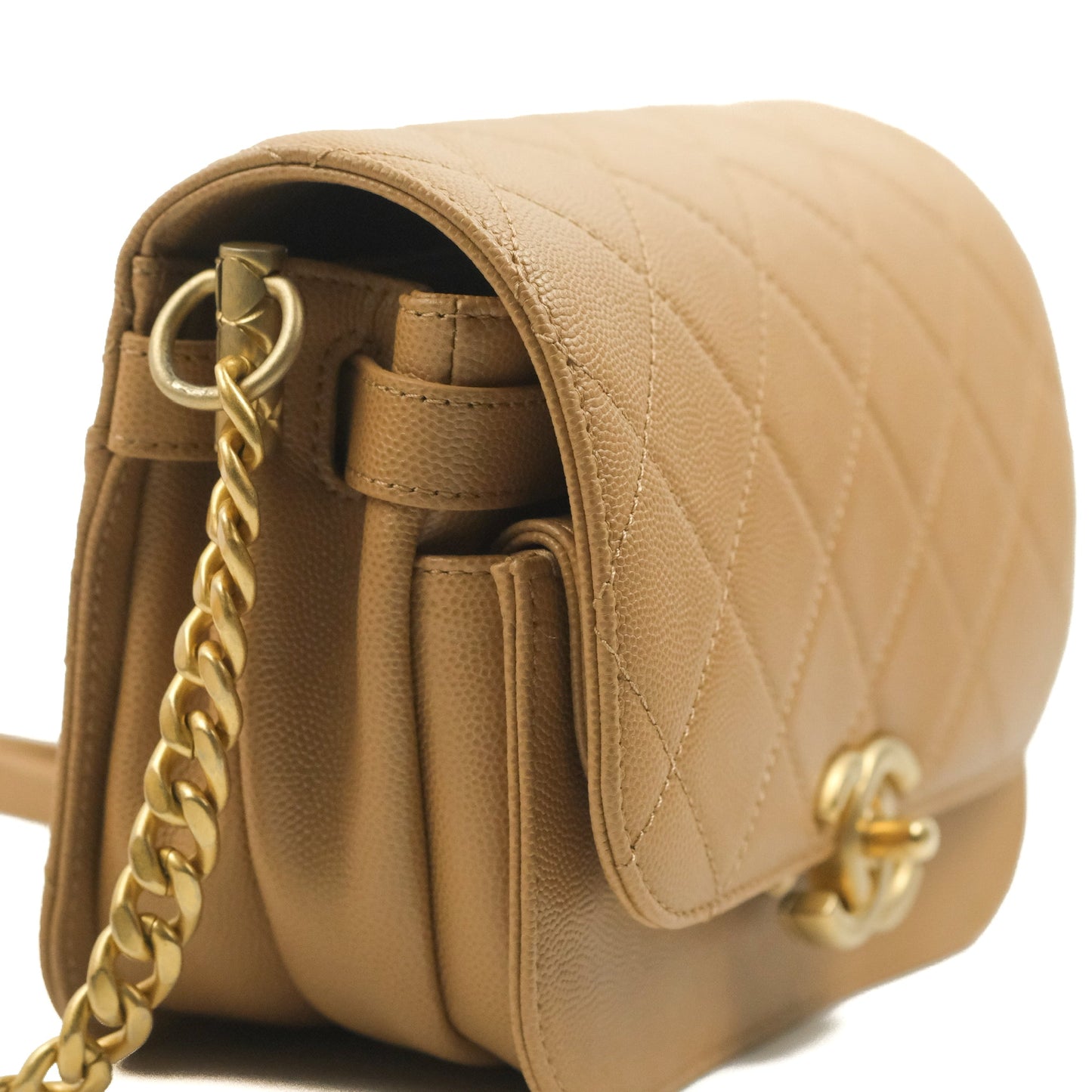 Chanel Mini Messenger Bag Beige Caviar Gold Hardware 21K