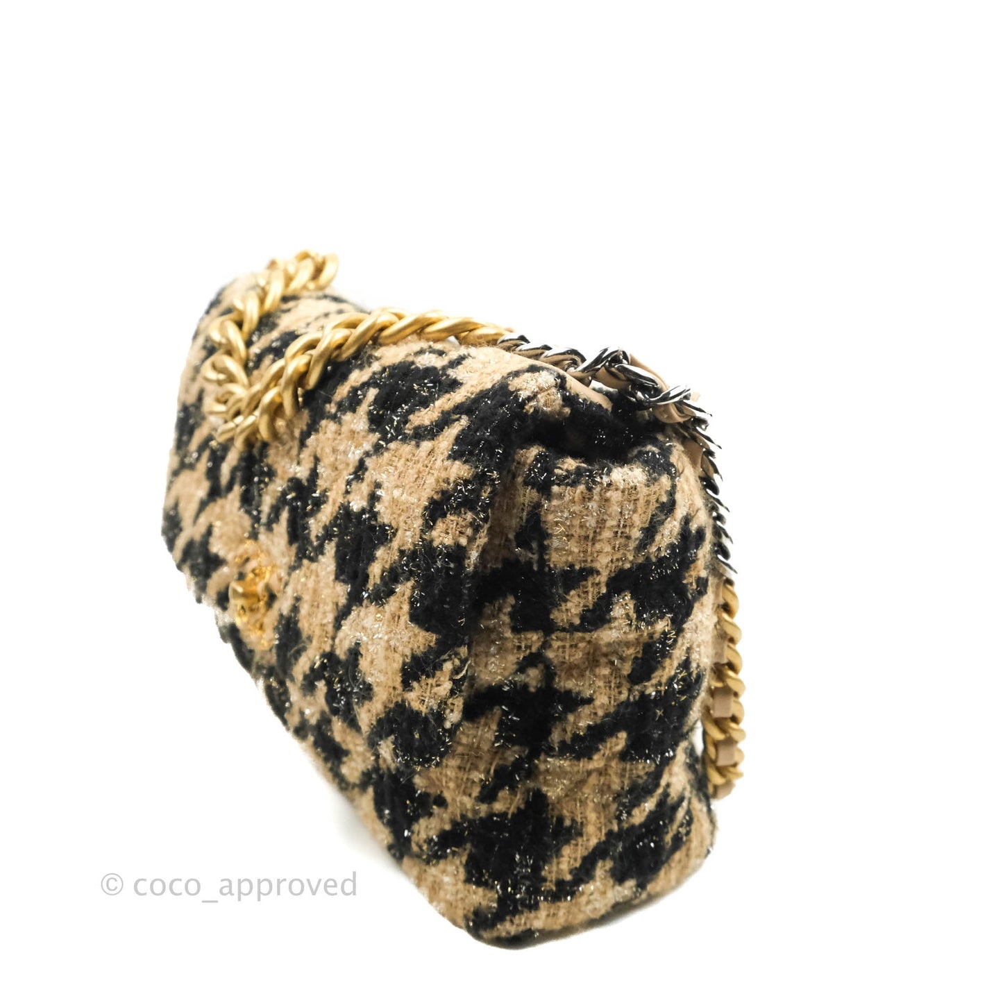 Chanel 19 Medium Tweed Houndstooth Black Beige Mixed Hardware