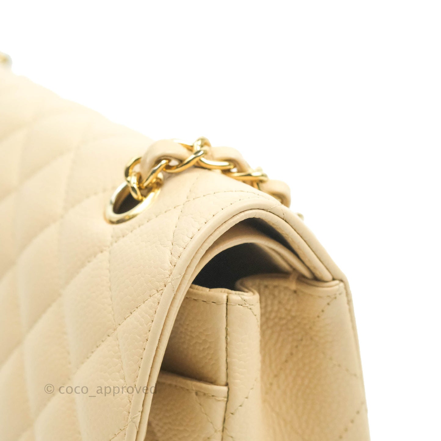 Chanel Classic M/L Medium Double Flap Bag Beige Caviar Gold Hardware