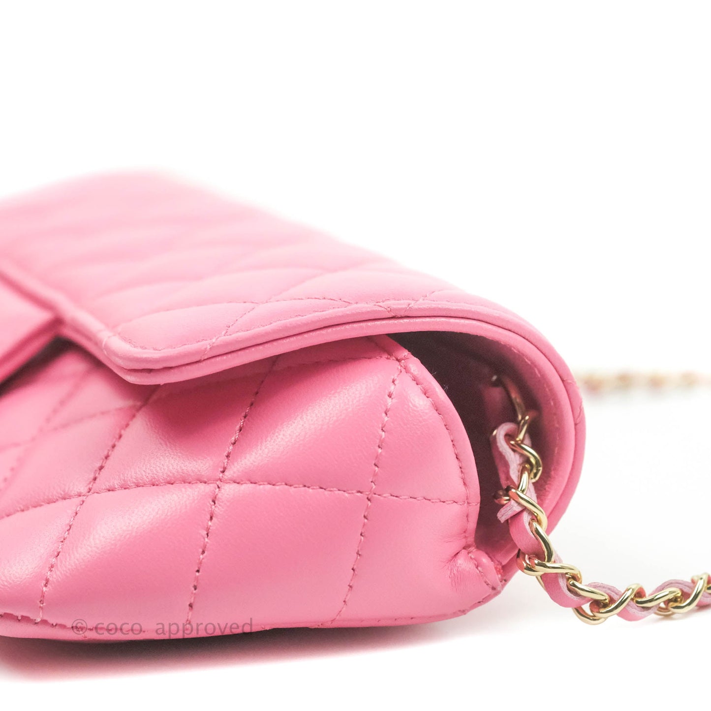 Chanel Quilted Case With Chain Pink Lambskin Gold Hardware
