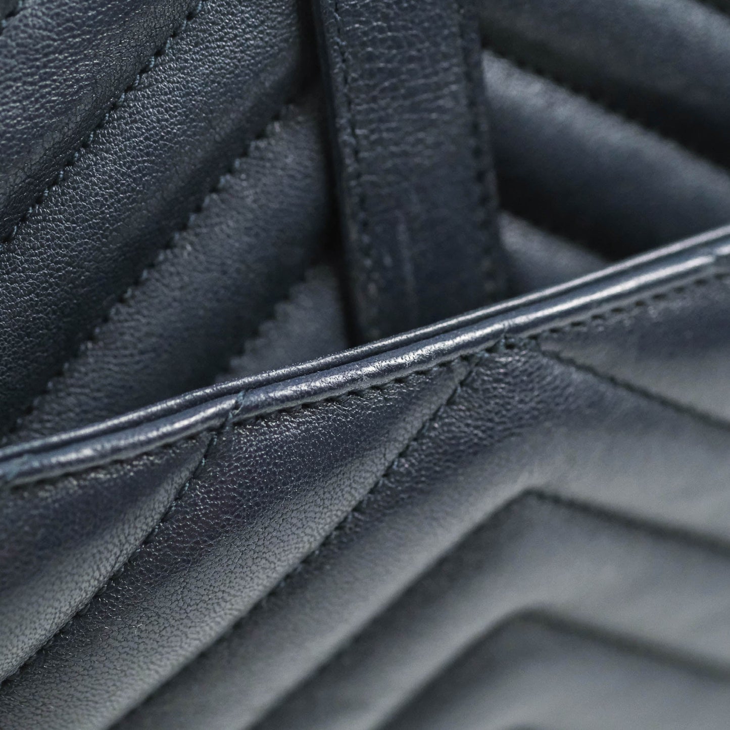 Saint Laurent Chevron Large College Navy Chain Bag Ruthenium Hardware