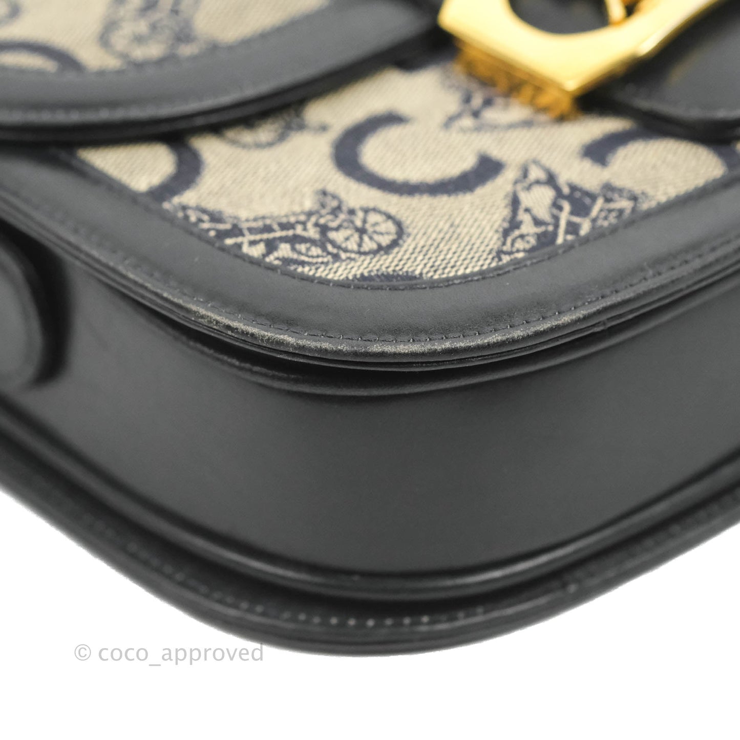 Celine Macadam Horse Carriage Bag Navy Gold Hardware