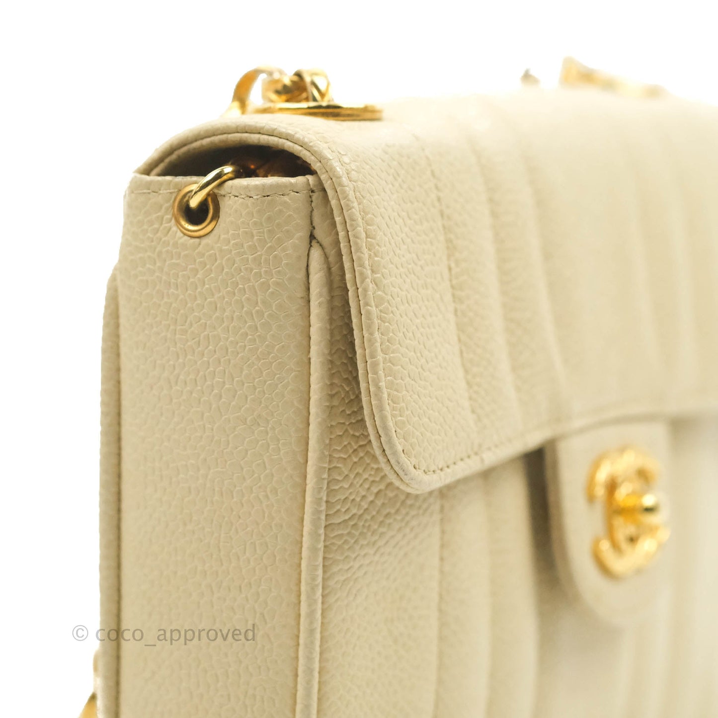 Chanel Vintage Vertical Mini Square Beige Caviar Gold Hardware