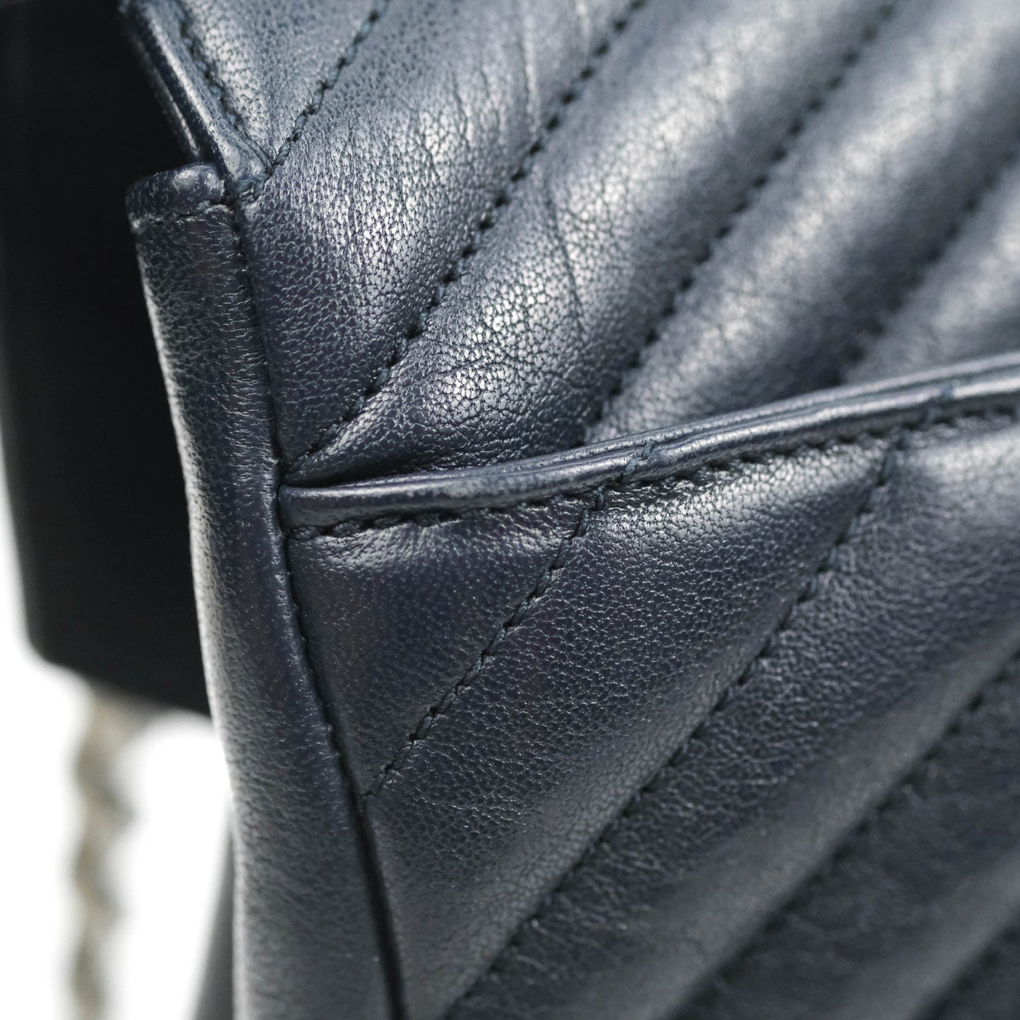 Saint Laurent Chevron Large College Navy Chain Bag Ruthenium Hardware