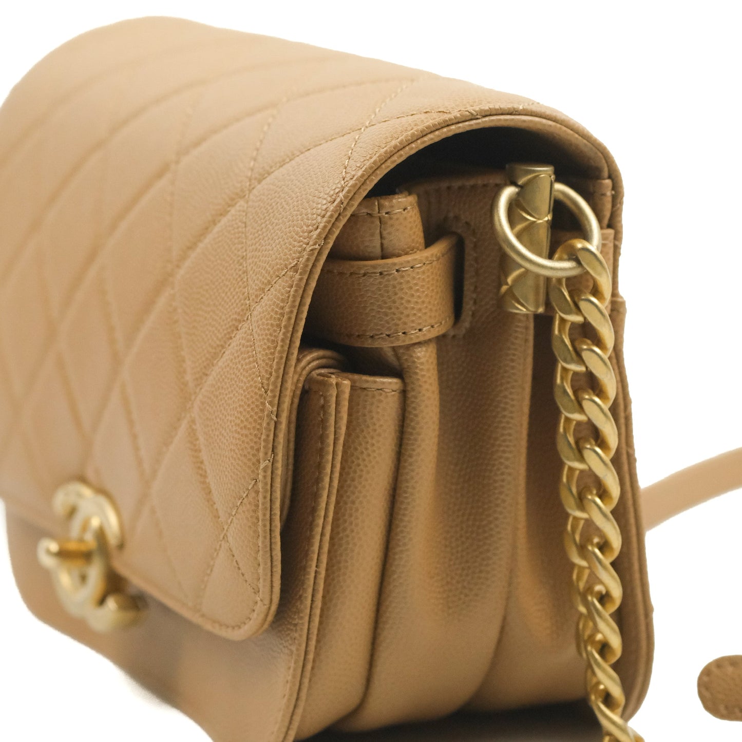 Chanel Mini Messenger Bag Beige Caviar Gold Hardware 21K