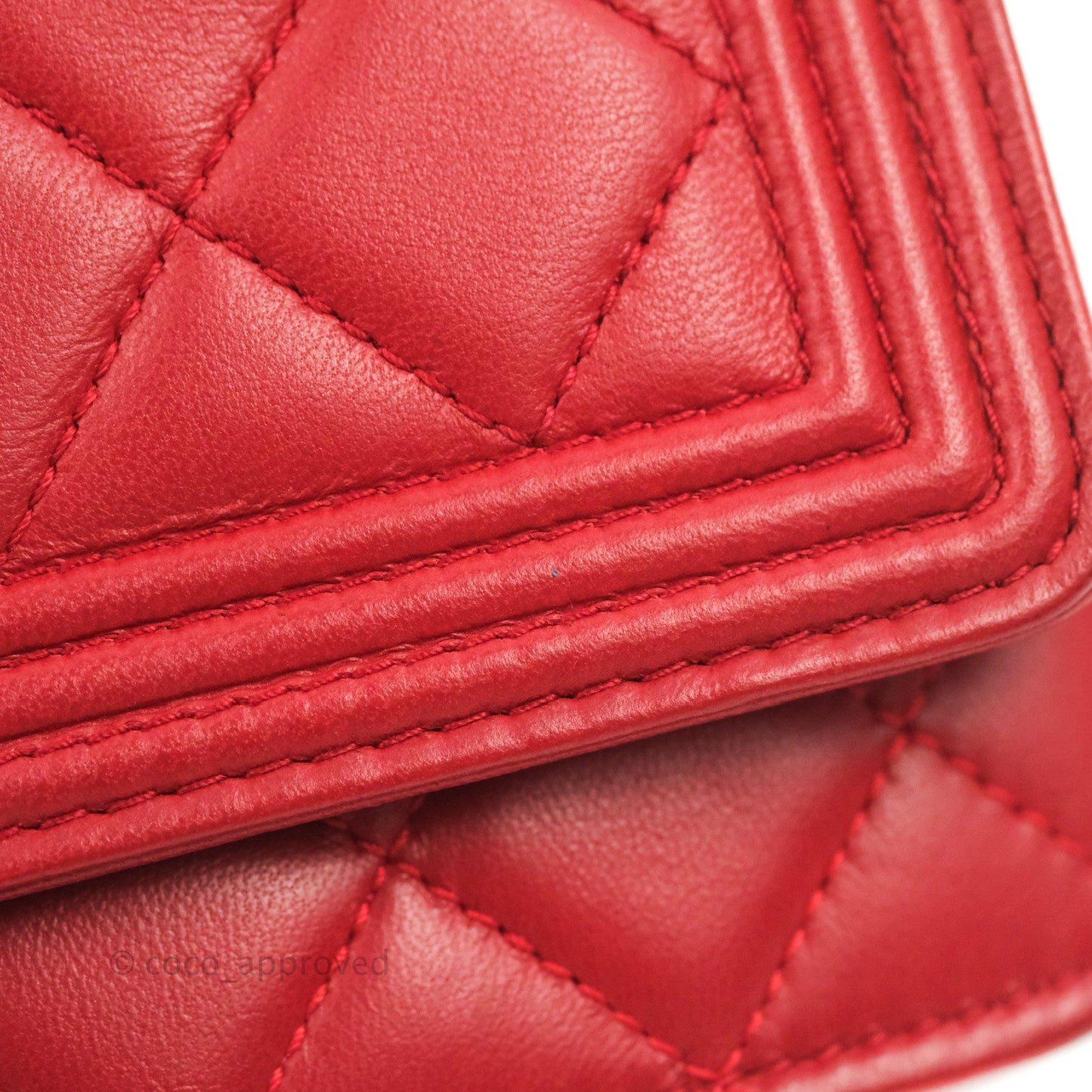 Chanel Boy Wallet on Chain WOC Red Lambskin Dark Silver Hardware