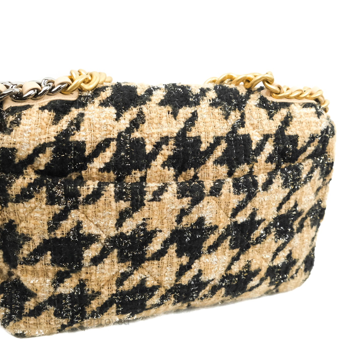 Chanel 19 Medium Tweed Houndstooth Black Beige Mixed Hardware