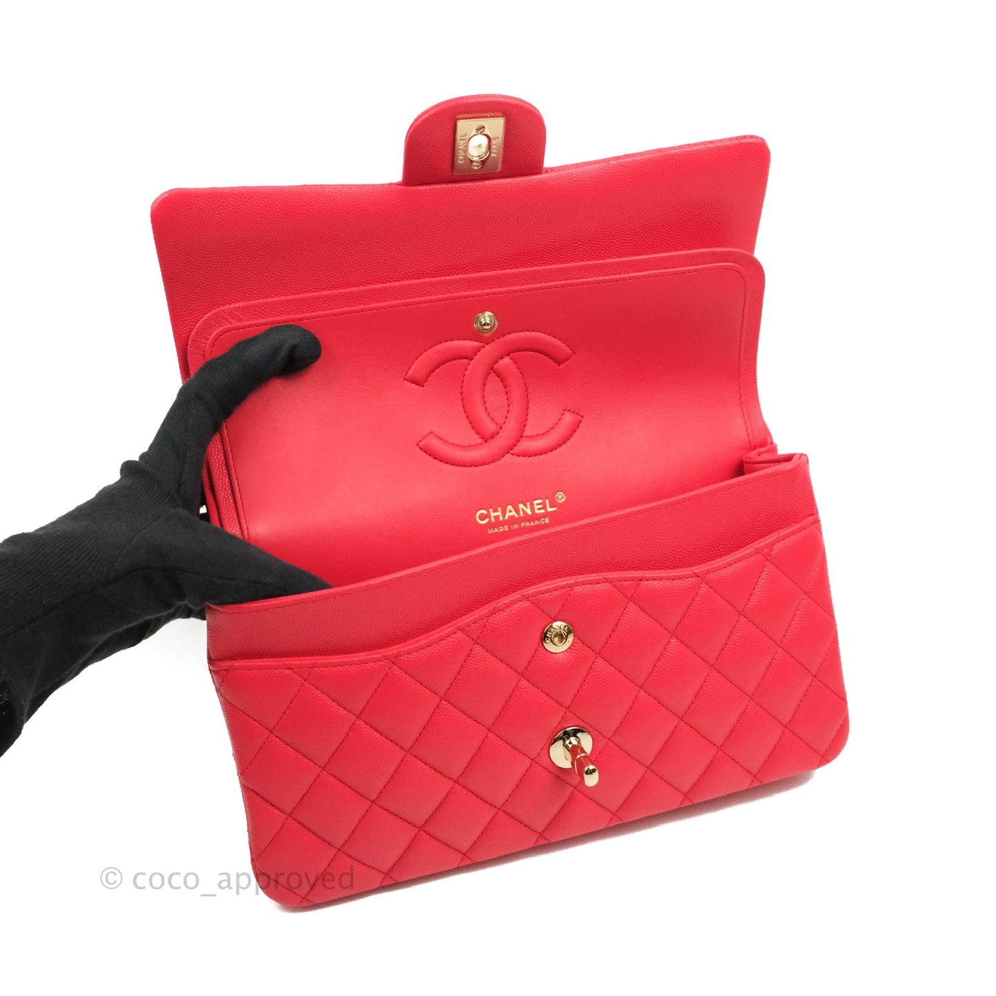 Chanel Medium M/L Classic Quilted Flap Red Caviar Gold Hardware 21B