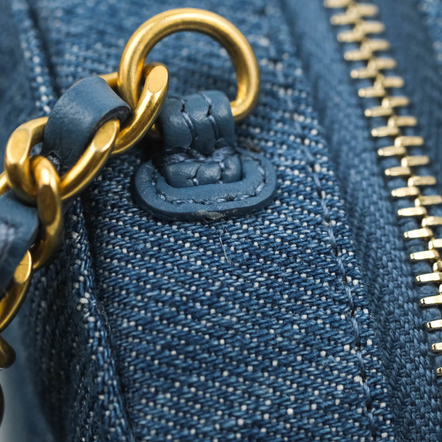 Chanel Quilted Pearl Crush Round Clutch With Chain Denim Aged Gold Hardware