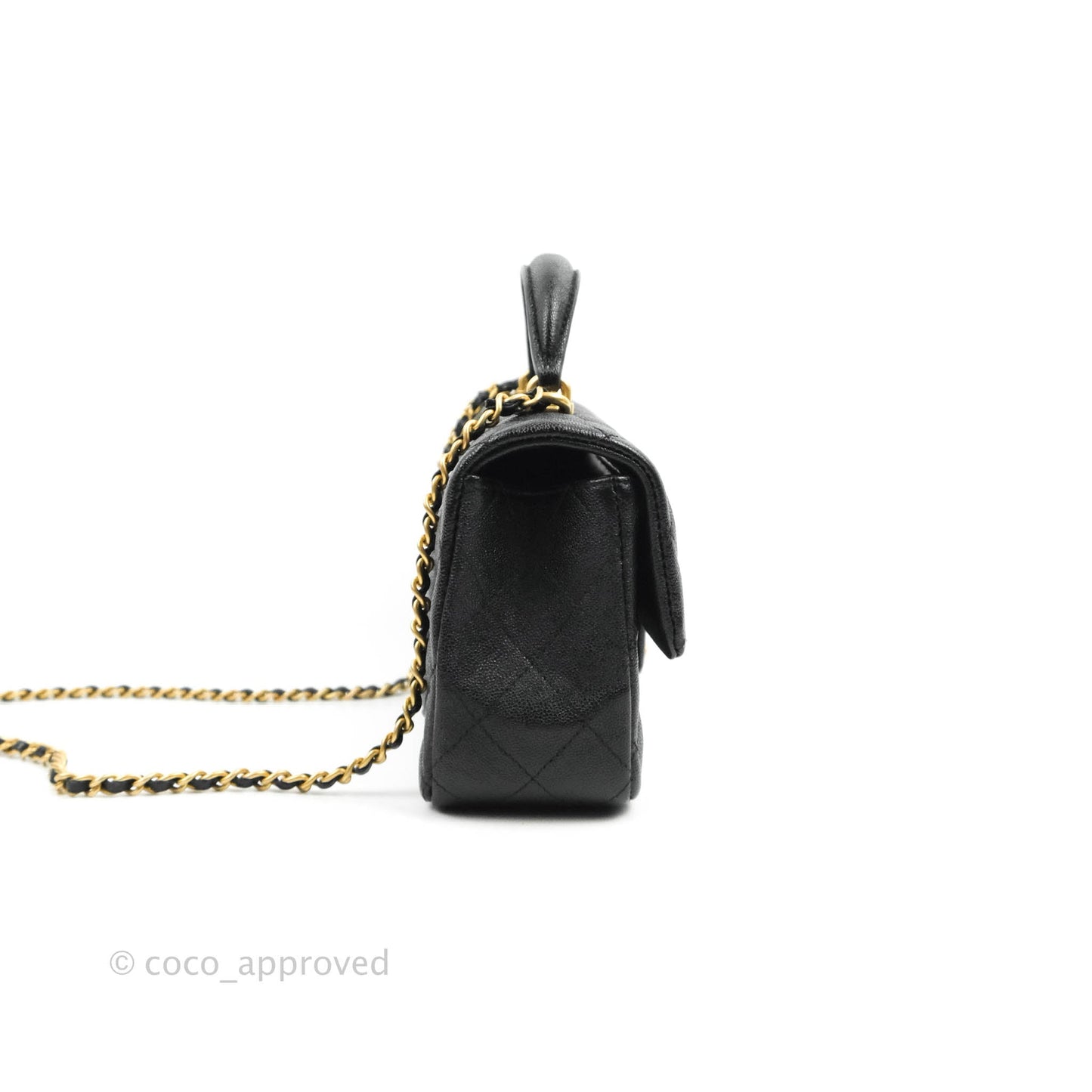 Chanel Top Handle Mini Rectangular Flap Bag Black Caviar Gold Hardware