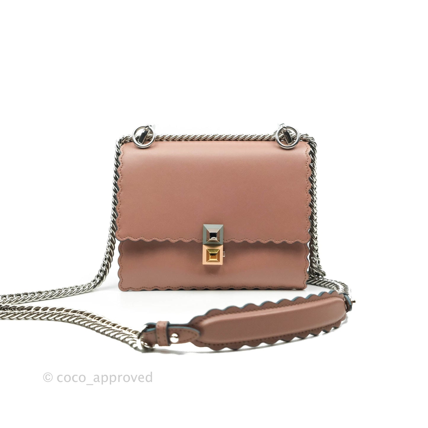 Fendi Kan I Scalloped Shoulder Bag Dark Pink Silver Hardware