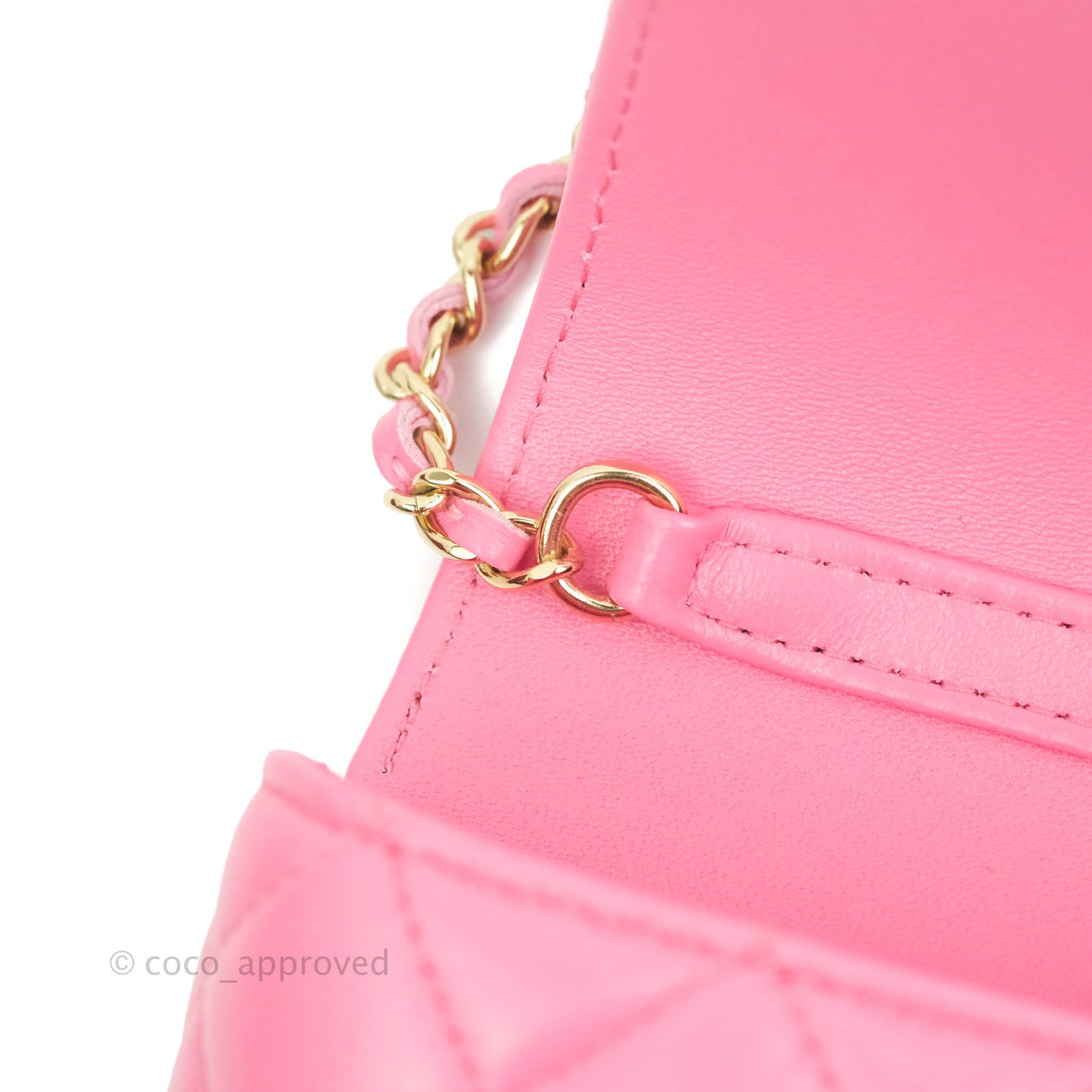 Chanel Quilted Case With Chain Pink Lambskin Gold Hardware