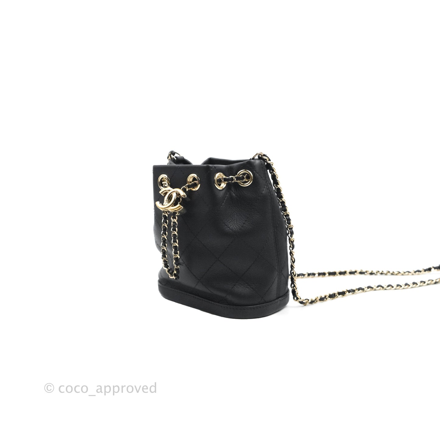 Chanel Mini CC Drawstring Bucket Bag Black Calfskin Gold Hardware