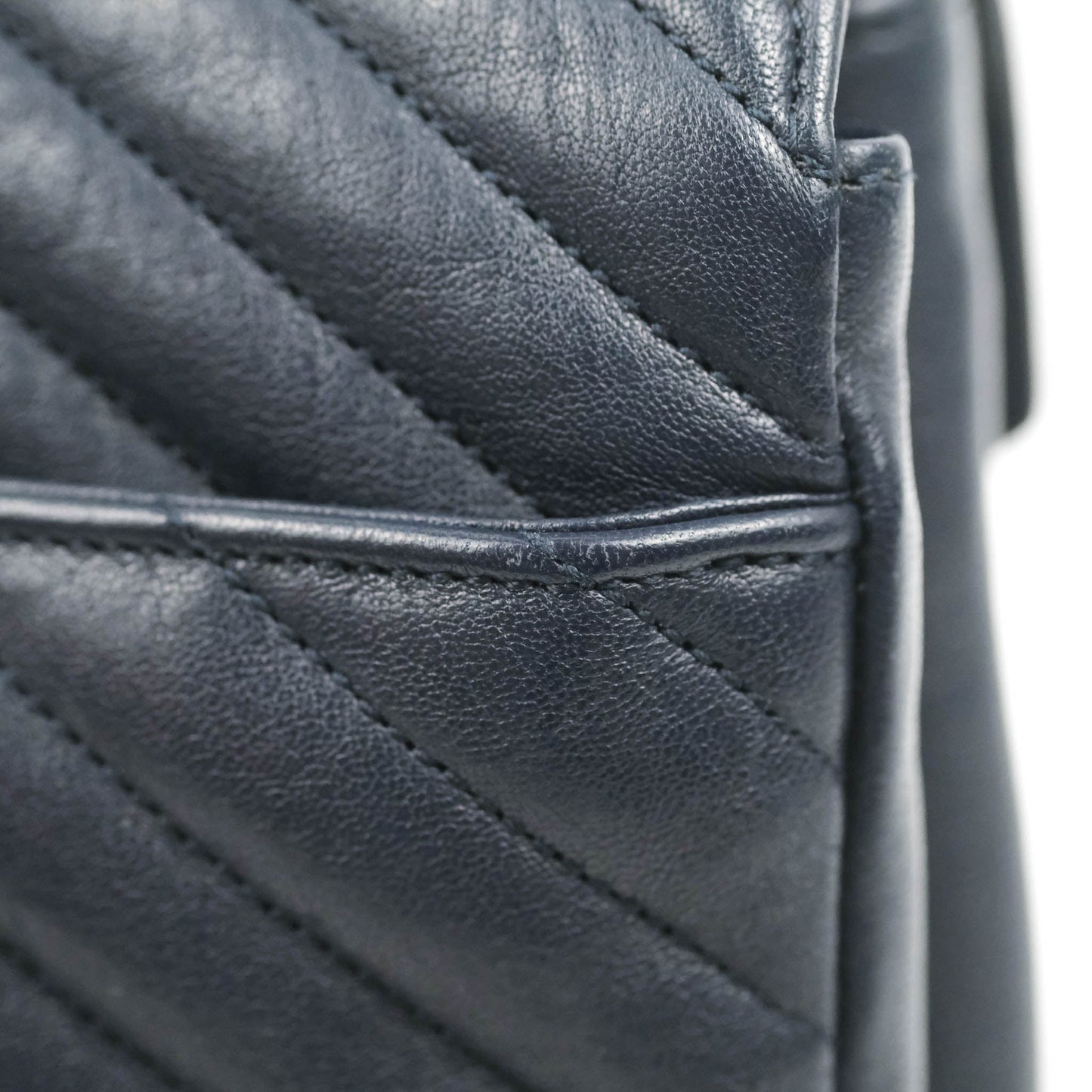 Saint Laurent Chevron Large College Navy Chain Bag Ruthenium Hardware