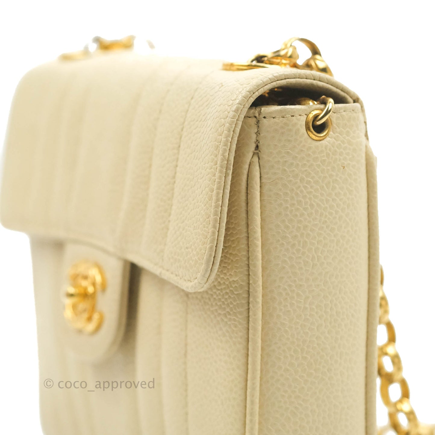 Chanel Vintage Vertical Mini Square Beige Caviar Gold Hardware