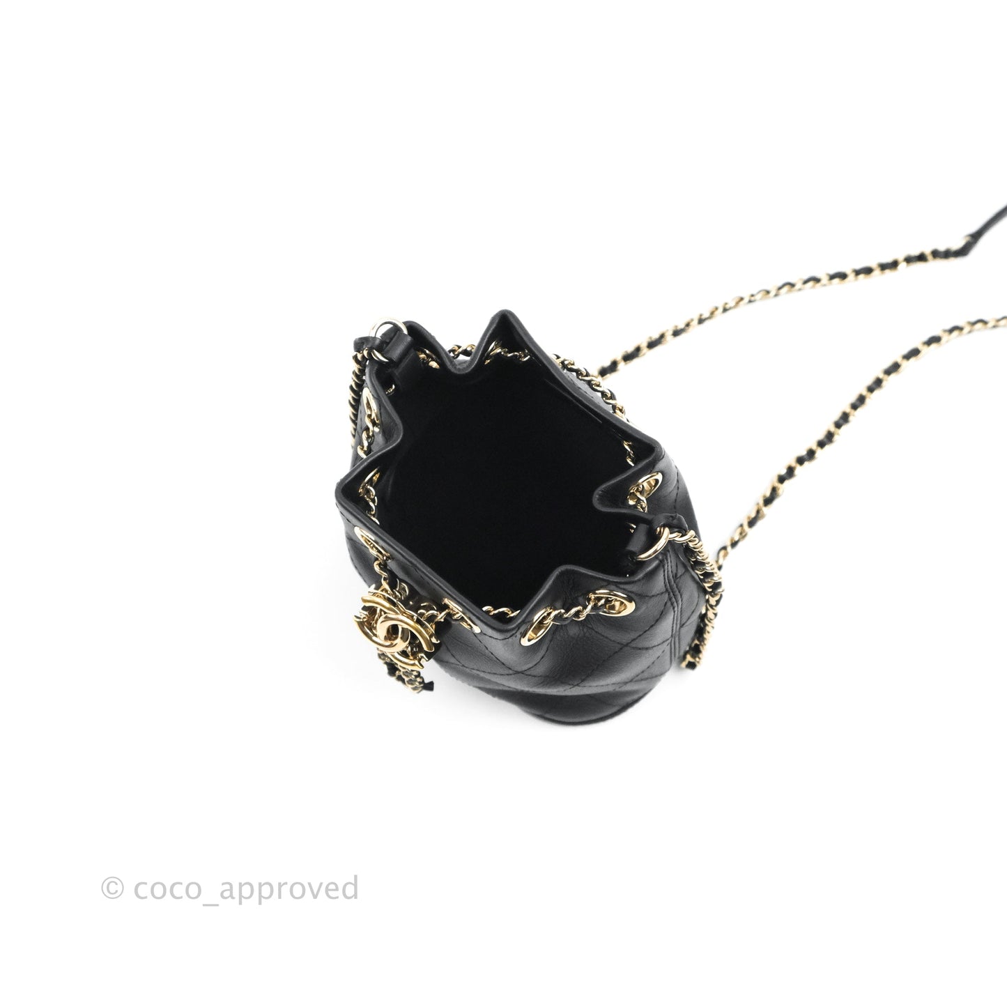 Chanel Mini CC Drawstring Bucket Bag Black Calfskin Gold Hardware