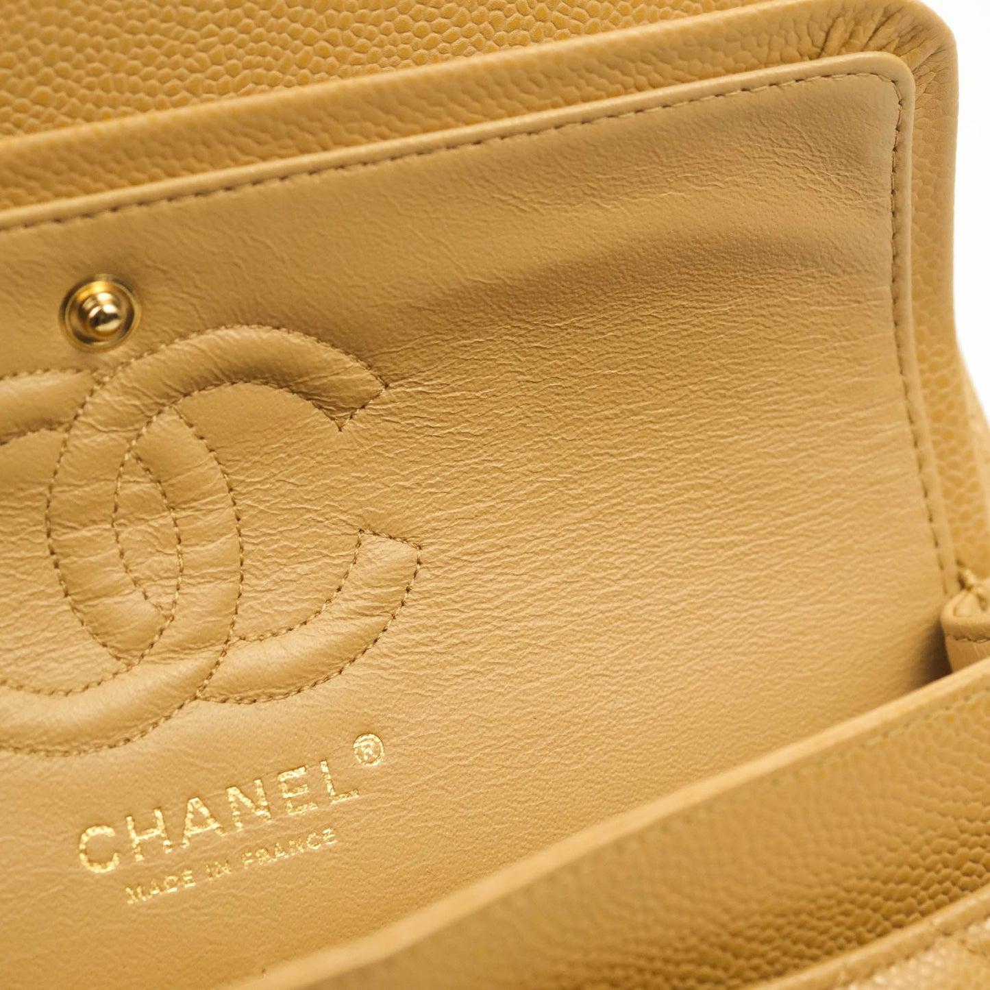 Chanel S/M Small Classic Quilted Flap Dark Beige Caviar 24K Gold Hardware