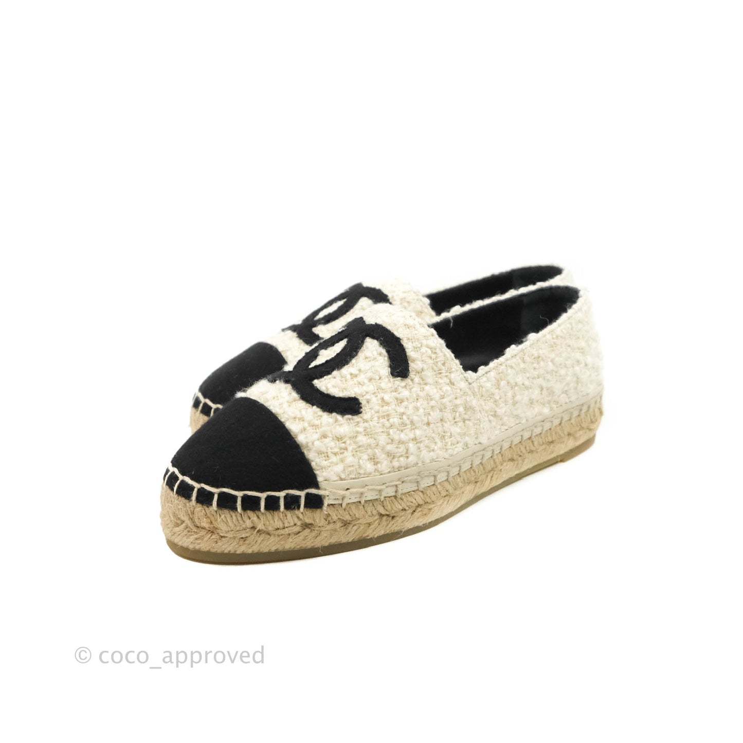 Chanel CC Espadrilles Tweed Black White Size 36