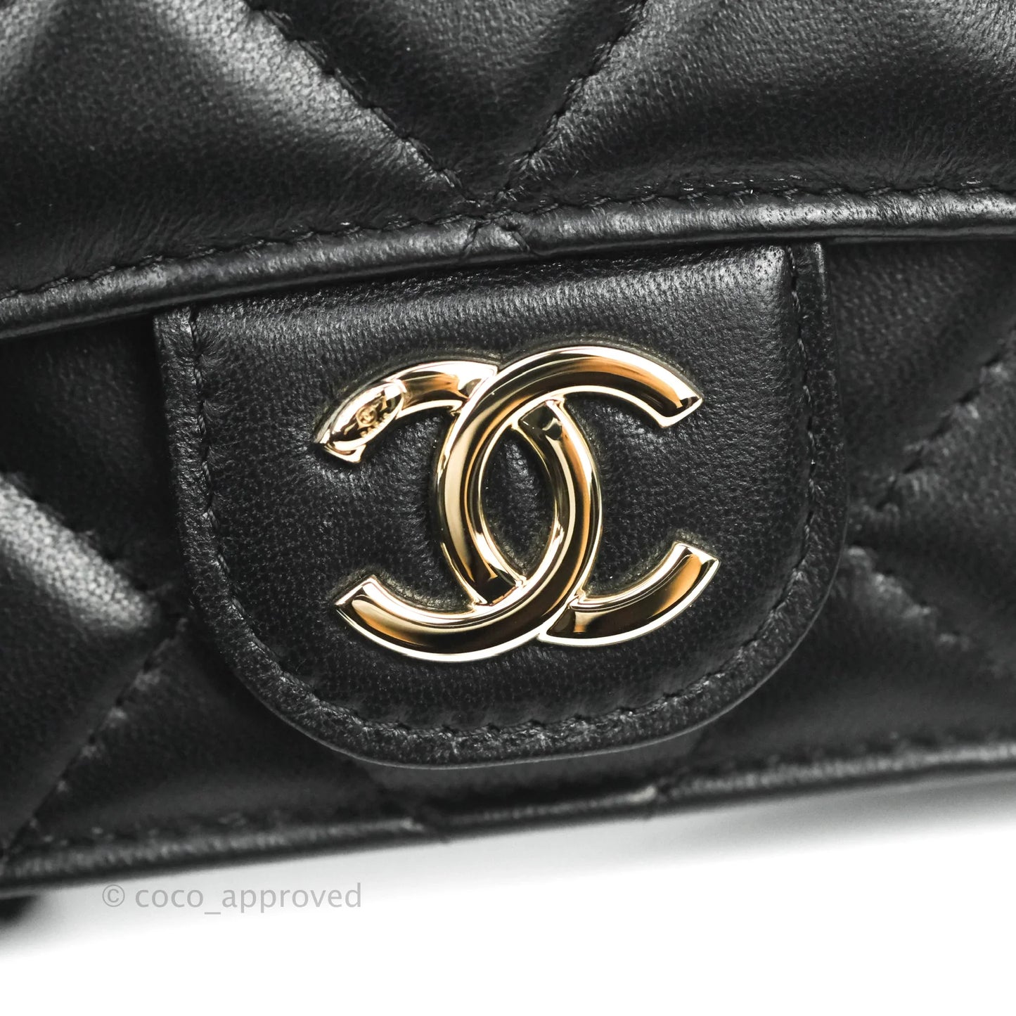 Chanel Resin Bi-Color Chain Mini Card Holder Belt Bag Black Lambskin Gold Hardware