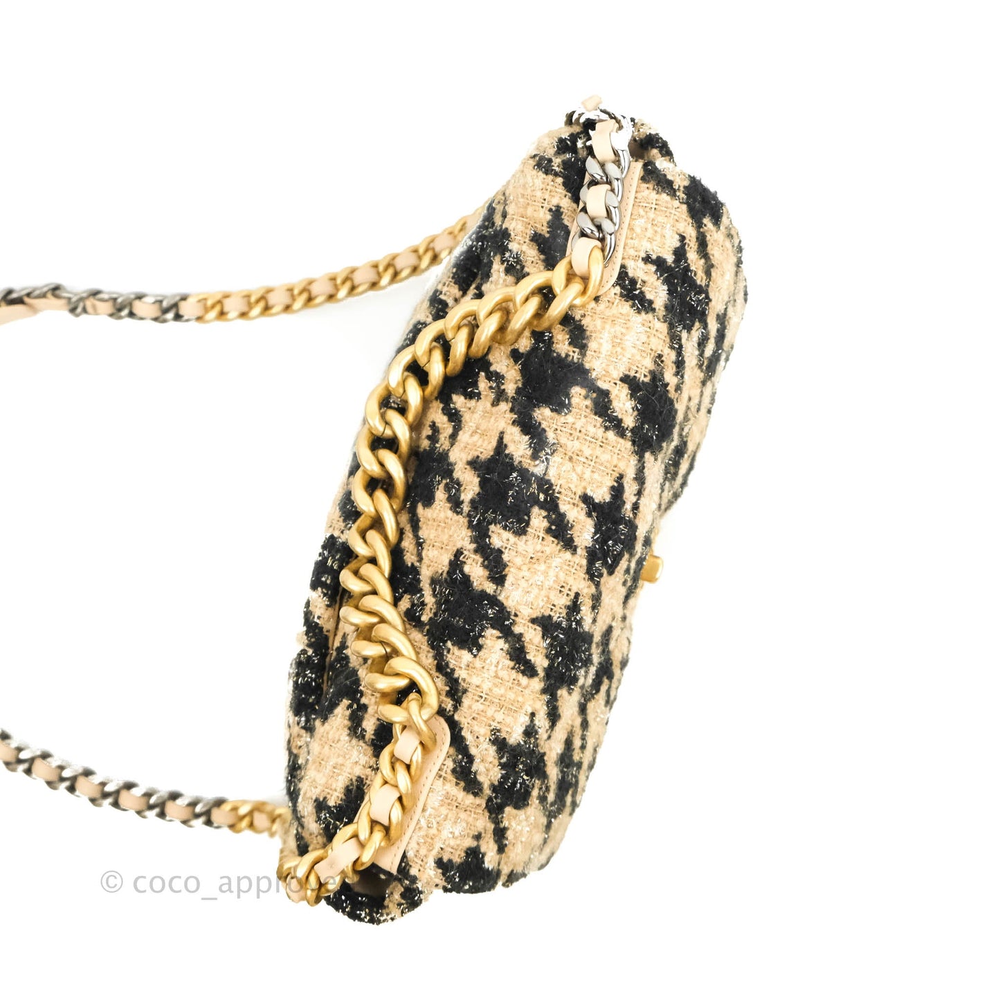Chanel 19 Medium Tweed Houndstooth Black Beige Mixed Hardware