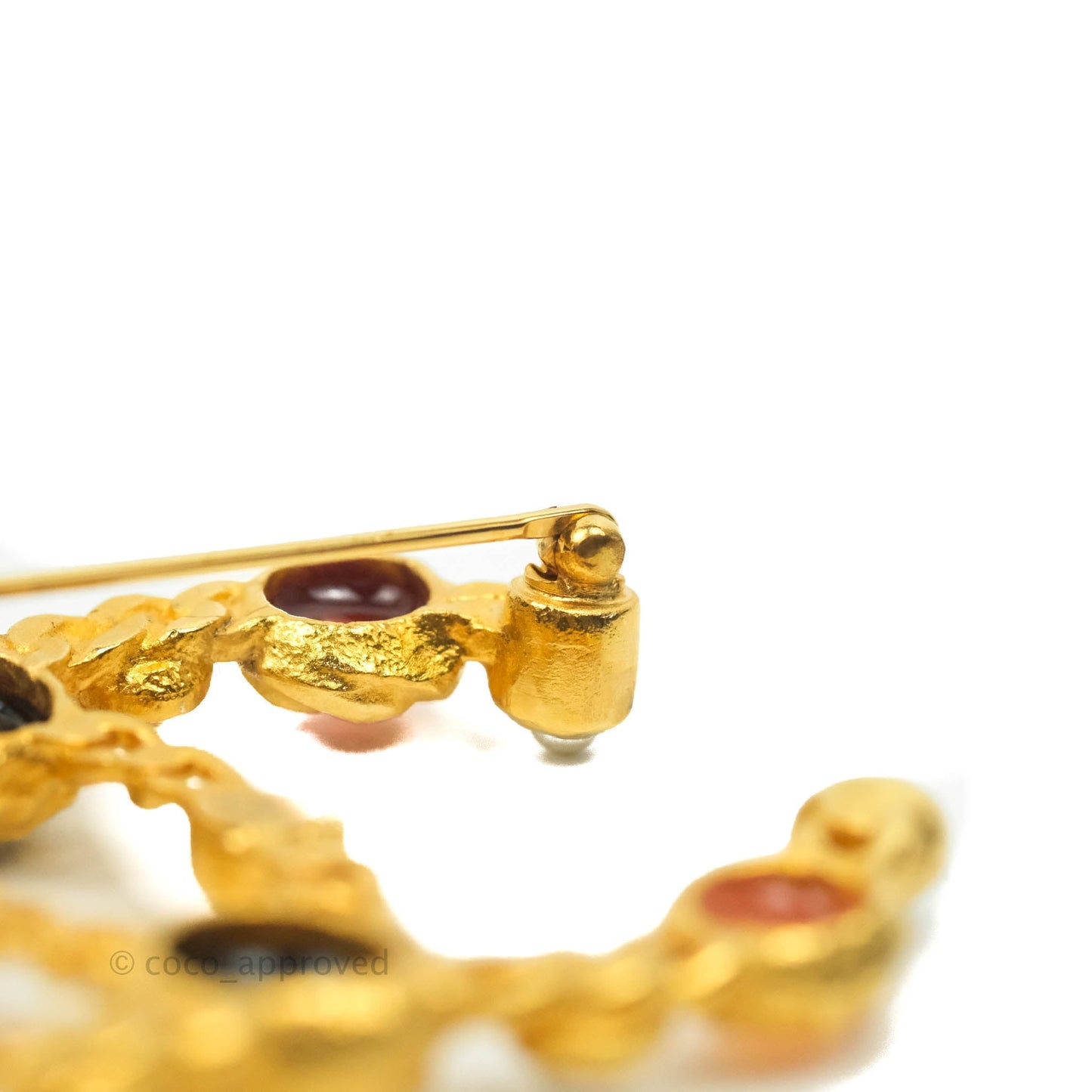 Chanel CC Resin Stone Brooch Gold Tone 18K