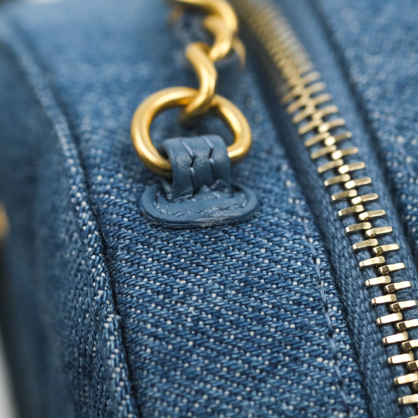 Chanel Quilted Pearl Crush Round Clutch With Chain Denim Aged Gold Hardware