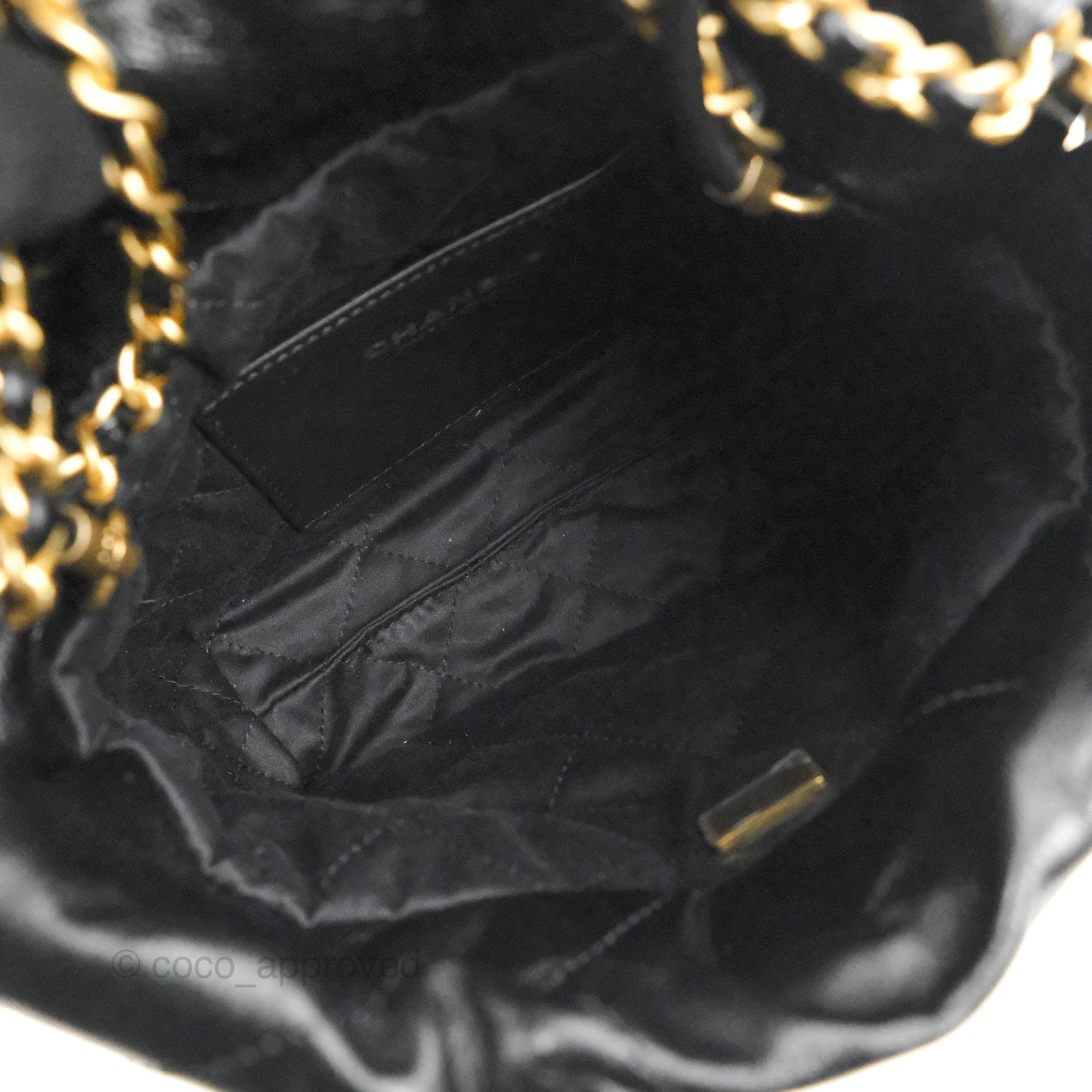 Chanel 22 Mini Bag with Pearl Chain Black Shiny Crumpled Calfskin
