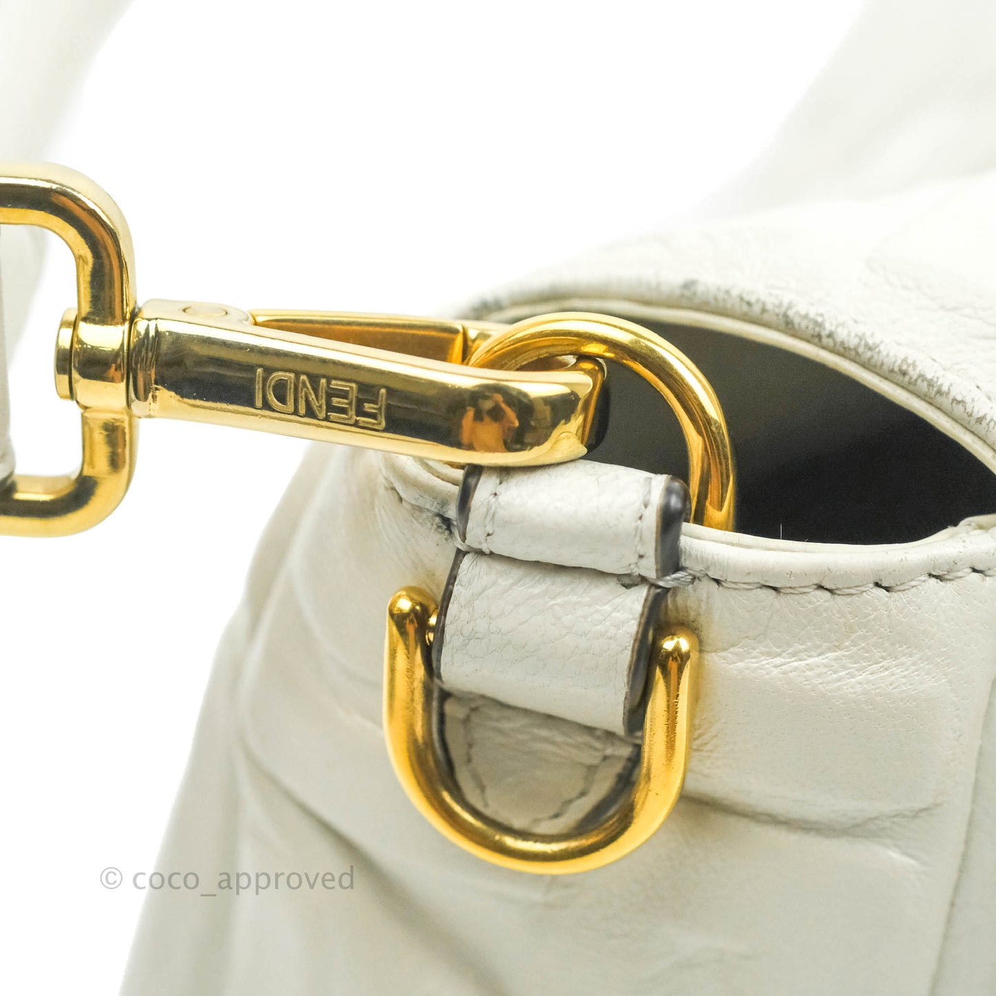 Fendi Medium Baguette Bag White Calfskin Gold Hardware