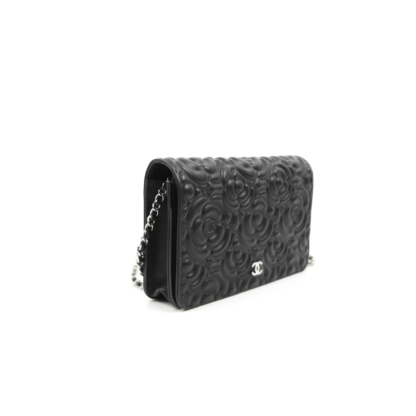 Chanel Camellia Wallet on Chain WOC Black Calfskin Silver Hardware