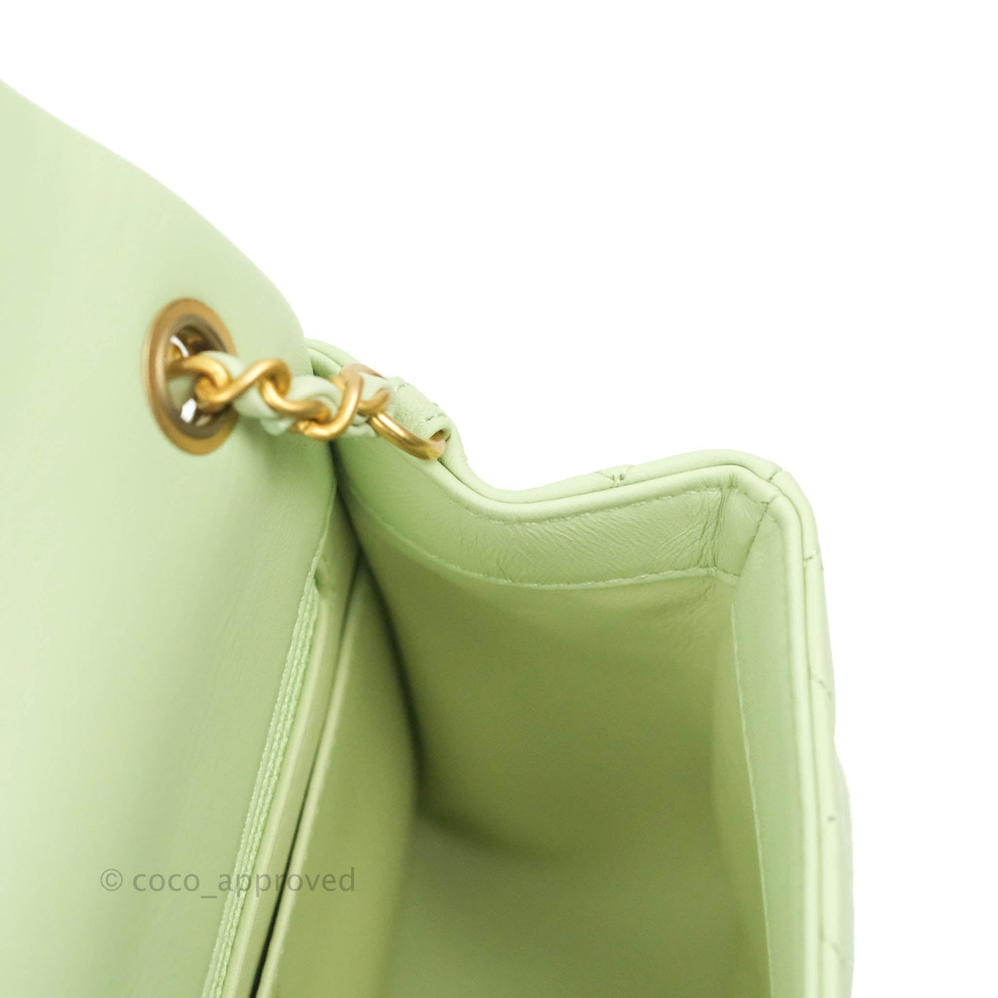 Chanel Mini Square Pearl Crush Quilted Avocado Green Lambskin Aged Gold Hardware