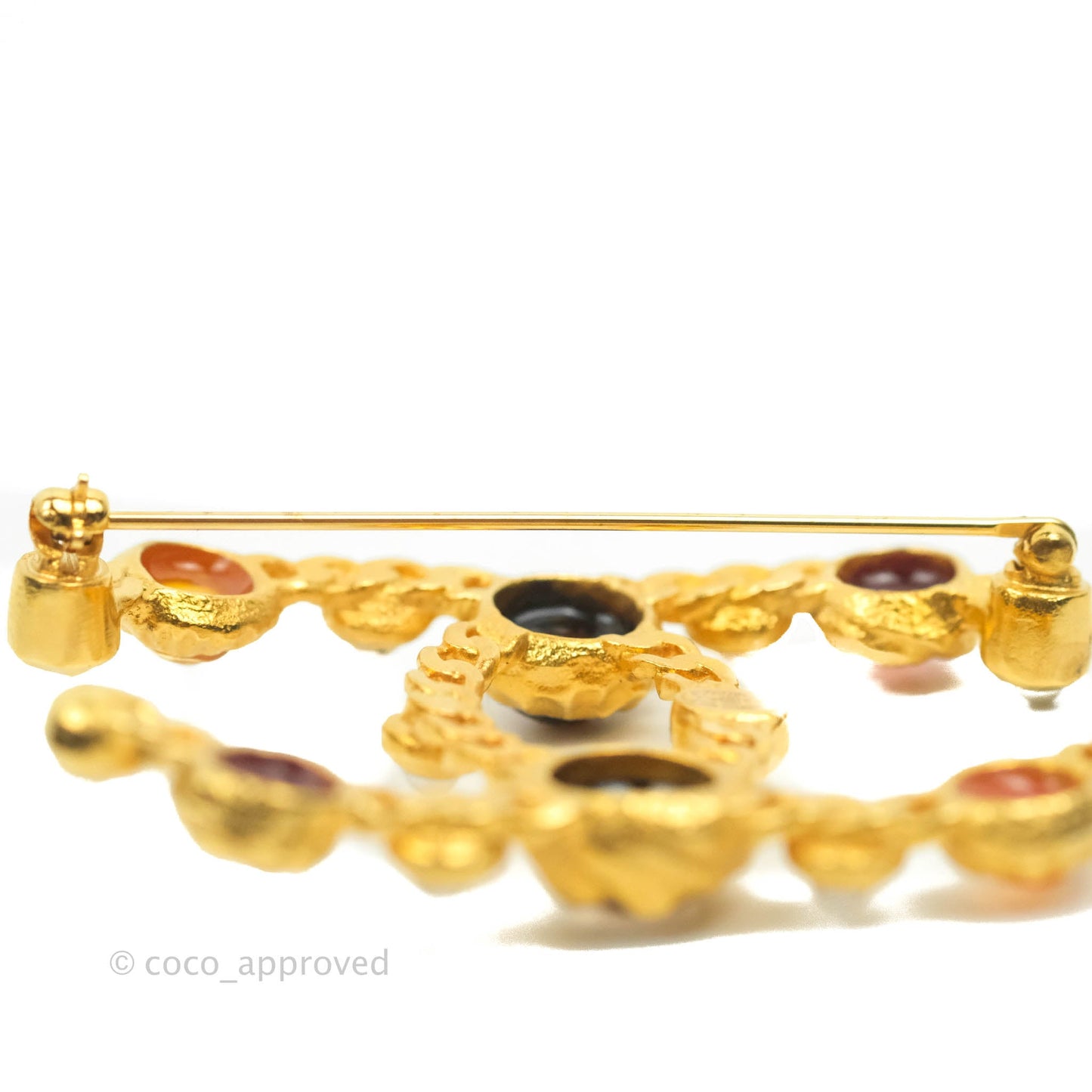 Chanel CC Resin Stone Brooch Gold Tone 18K