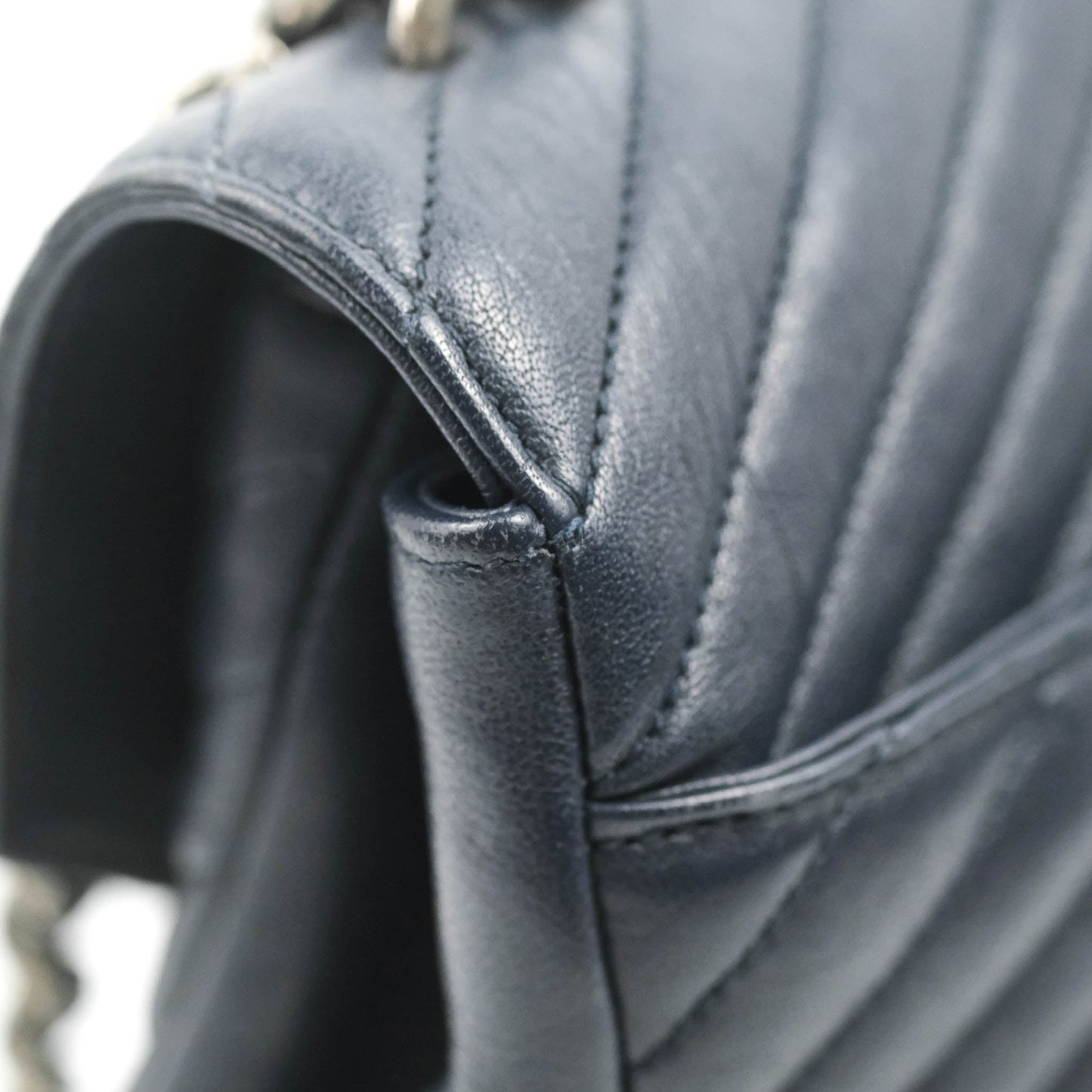 Saint Laurent Chevron Large College Navy Chain Bag Ruthenium Hardware