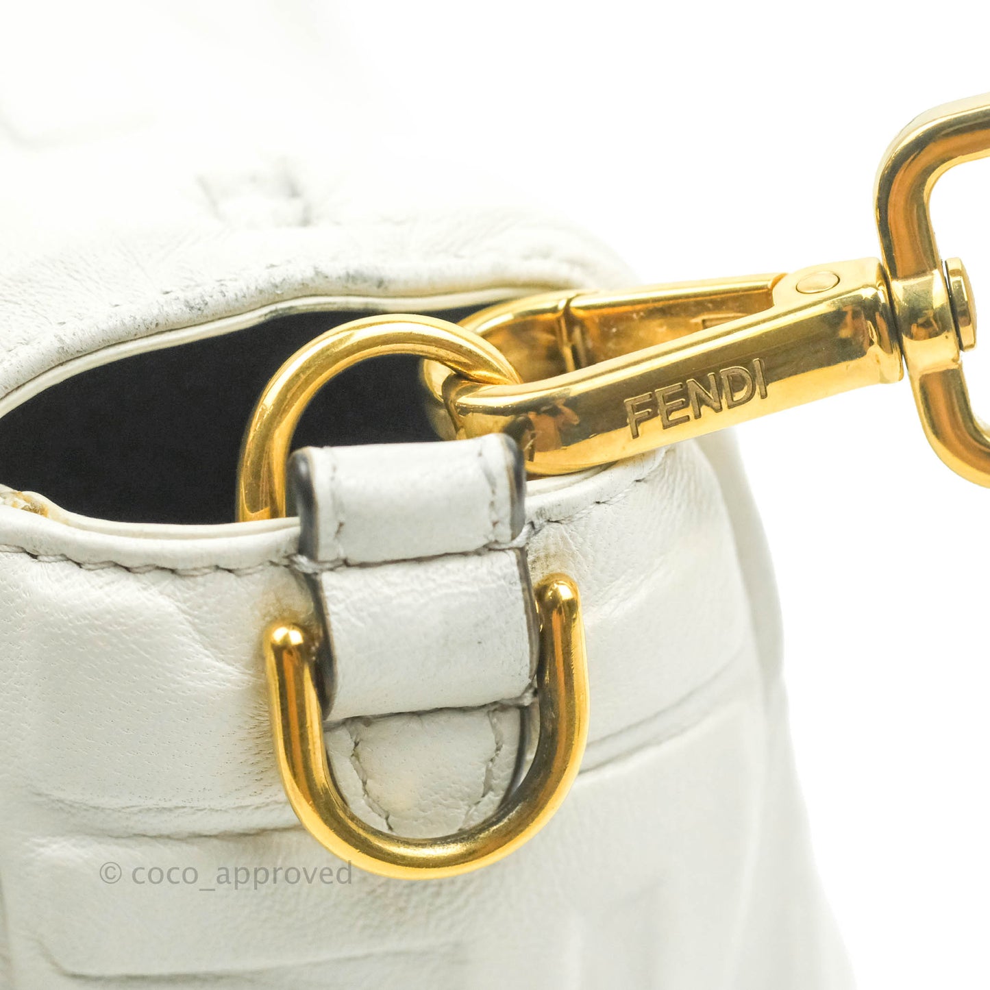 Fendi Medium Baguette Bag White Calfskin Gold Hardware