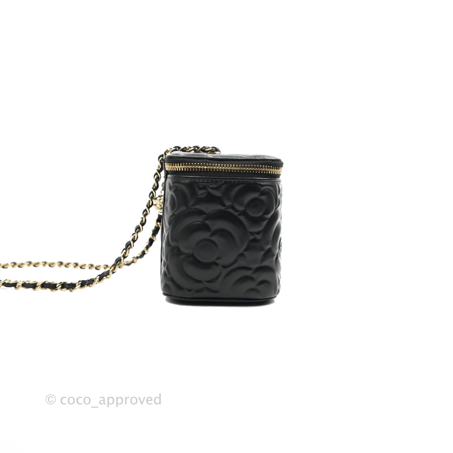 Chanel Vanity Rectangular Camellia Embossed Black Lambskin Gold Hardware