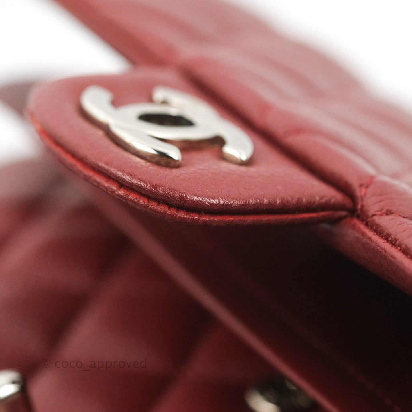 Chanel Classic M/L Medium Flap Quilted Dark Red Caviar Silver Hardware