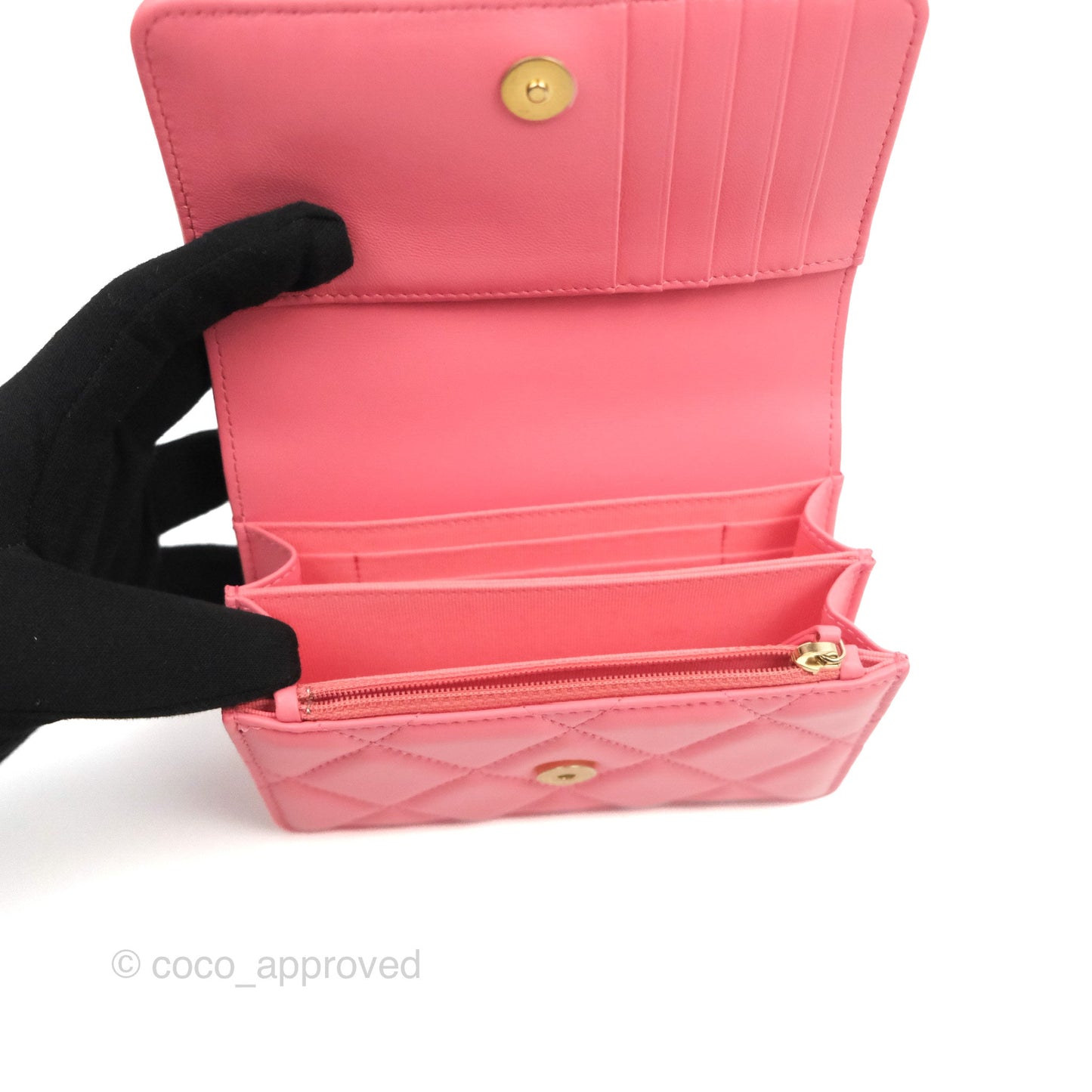Chanel Enamel Quilted Pending CC Mini WOC Pink Lambskin Aged Gold Hardware 22P