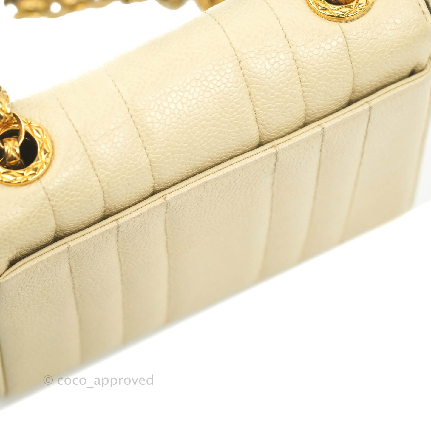 Chanel Vintage Vertical Mini Square Beige Caviar Gold Hardware
